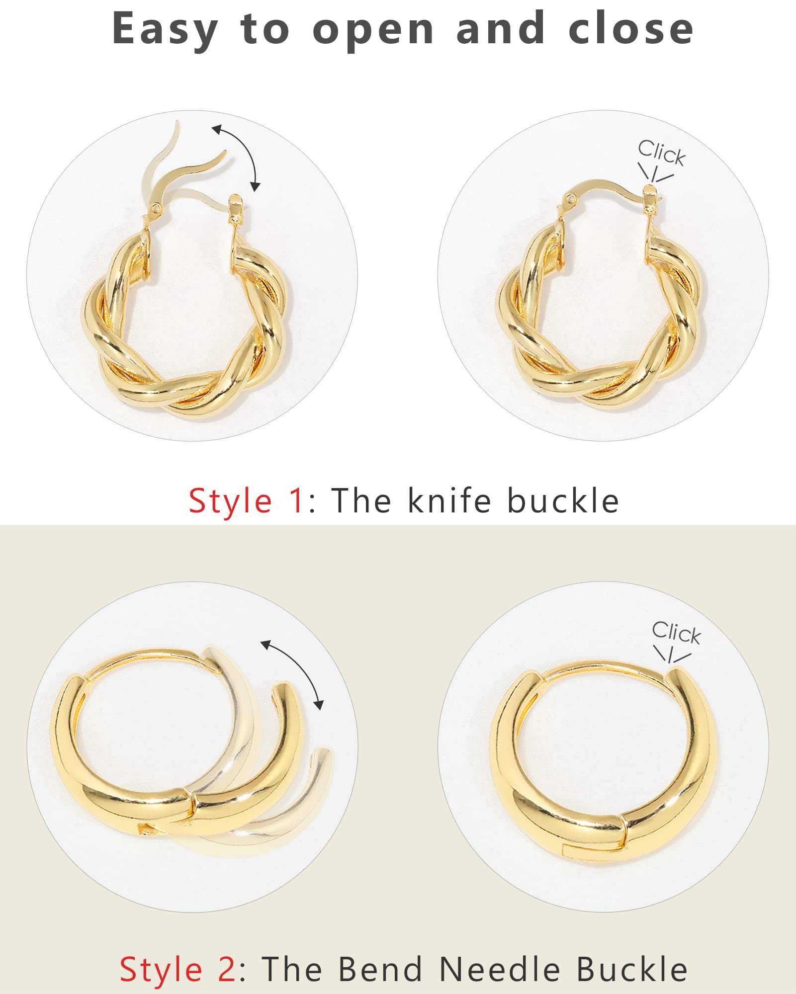 Adoyi 9 Pairs Gold Hoop Earrings Set for Womens Twisted Huggie Hoops Earrings 14K 18K Gold Plated for Girls Valentines Mother's Day Birthday Gifts Lightweight