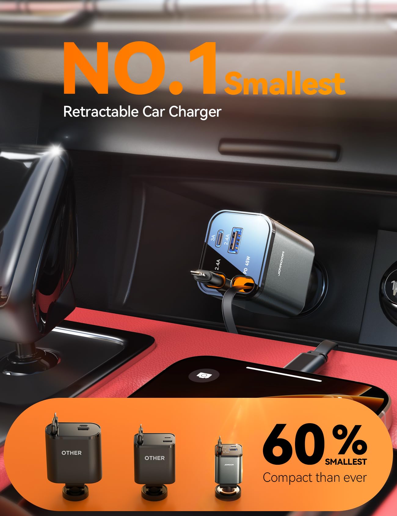 [2026 Ultra-Compact] 84W Retractable Car Charger, [PD 45W] Car Charger USB C for iPhone 16 17 Pro Fast Charging, Car Accessories Travel Essentials Gifts for Women Men for iPhone 17 Air 16 15 14 13 12