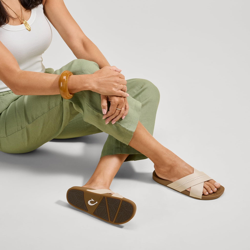 OluKai Kipe'a Olu Women's Slide Sandal, Premium Leather, Relaxed & Dressy Design For Any Occasion, All-Day Comfort & Fit