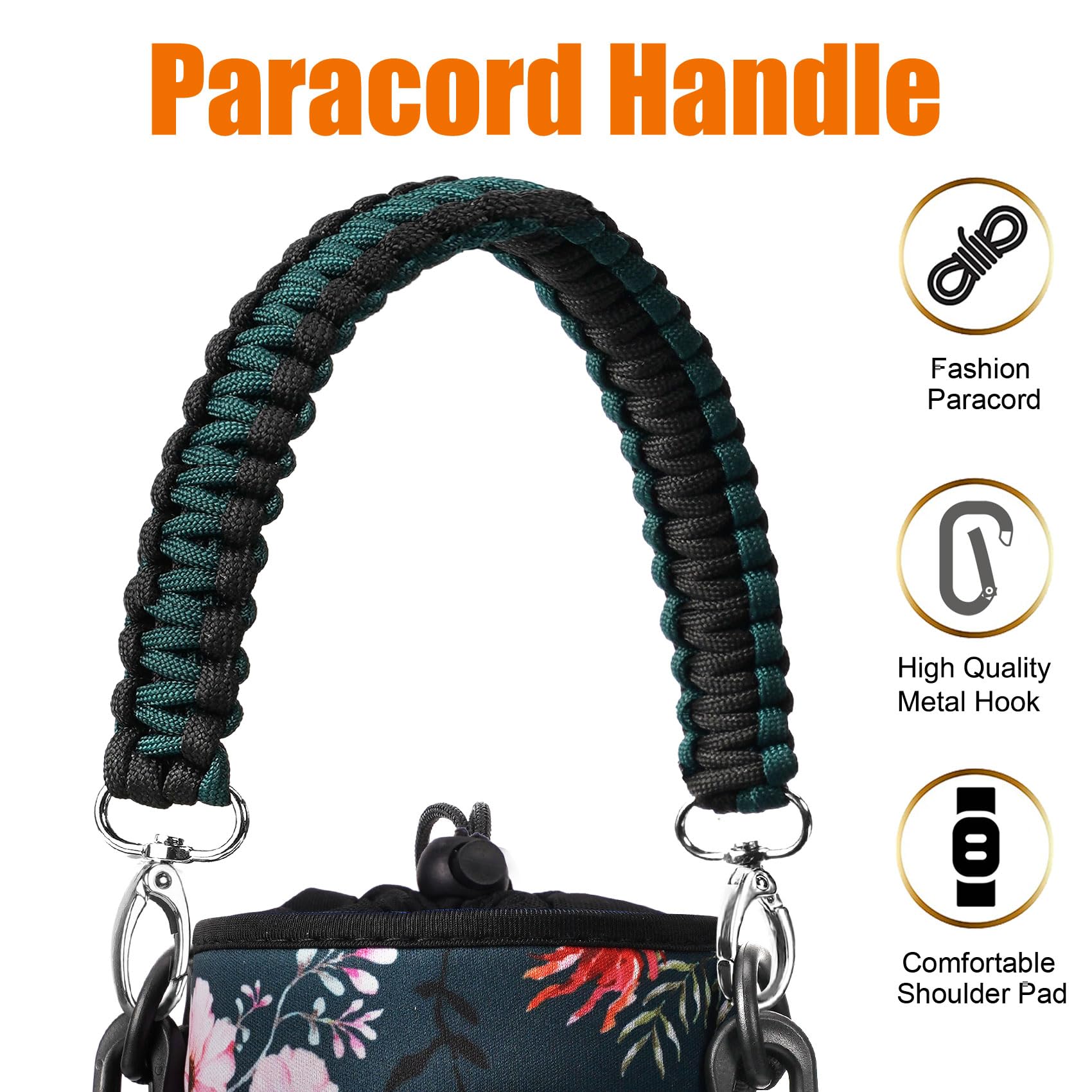 AceTreker 32/40/64/128 oz Neoprene Insulated Water Bottle Carrier Bag, Sling Bag Sleeve Pouch Holder with Strap & Paracord Handle and 2 Pocket for Travelling, Hiking, Camping