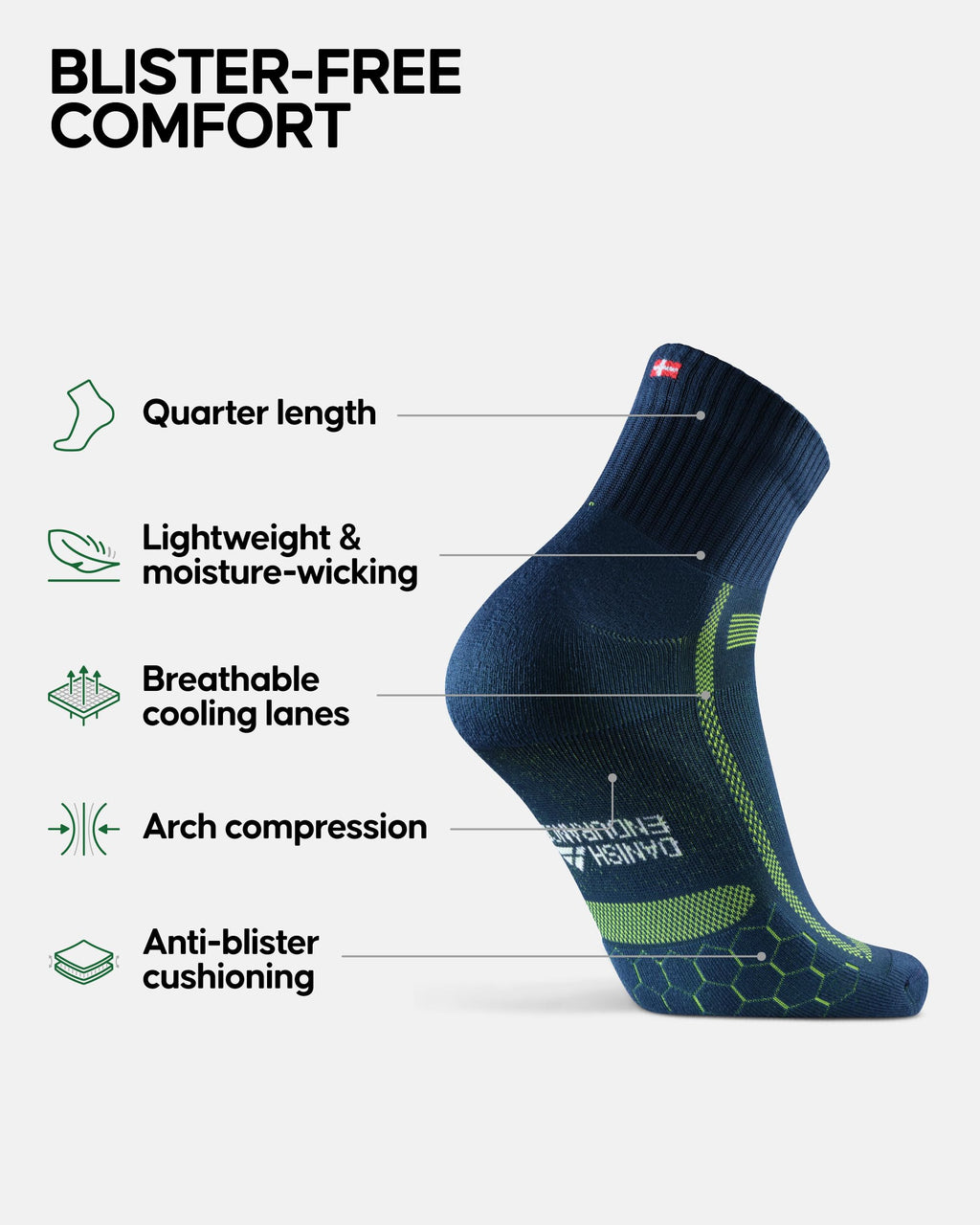 DANISH ENDURANCE Ultra-Comfort Quarter Running Socks, Performance Socks, Men & Women - 3 or 5 Pack