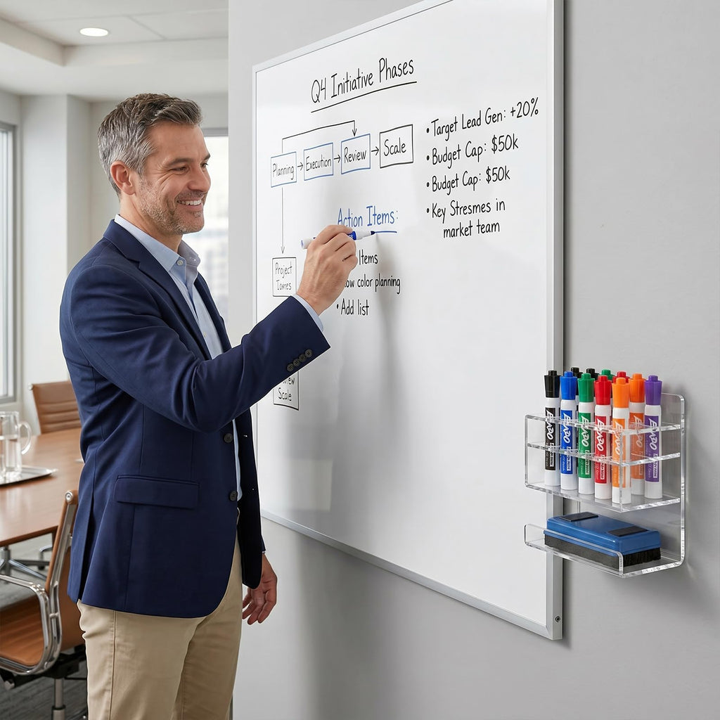 MyGift Dry Erase Marker Holder 10 Slots Whiteboard Marker Holder for Wall Dry Erase Eraser Holder Wall Mount Black