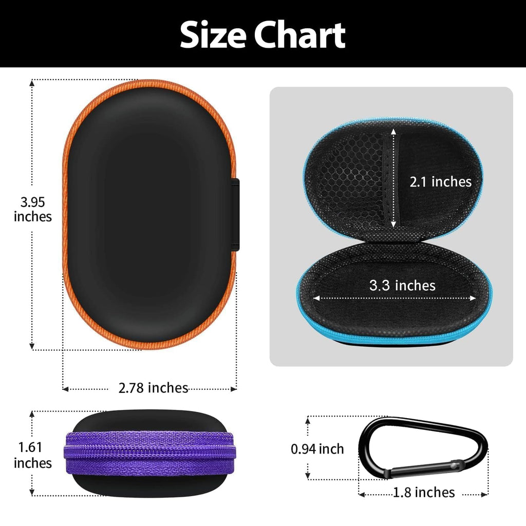 2Pack Oval Earbud Case Portable EVA Carrying Case Storage Bag Cell Phone Accessories Organizer with Carabiner for Earphone, Earbud, Earpieces, SD Memory Card, Camera Chips, Black/Purple