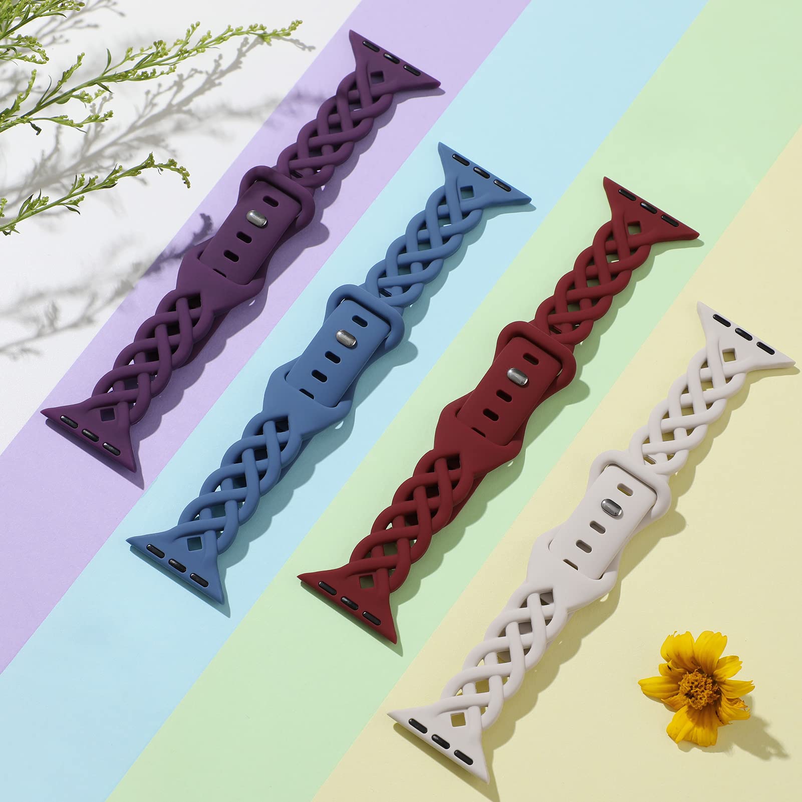 Slim Silicone Bands Compatible with Apple Watch Band 40mm 38mm 41mm 44mm 45mm 46mm 49mm 42mm Women Floral Breathable Braided Lace Thin Sport Strap Replacement Wristbands iWatch SE Series 11 10 9 8 7 6 5 4 3 ultra 2