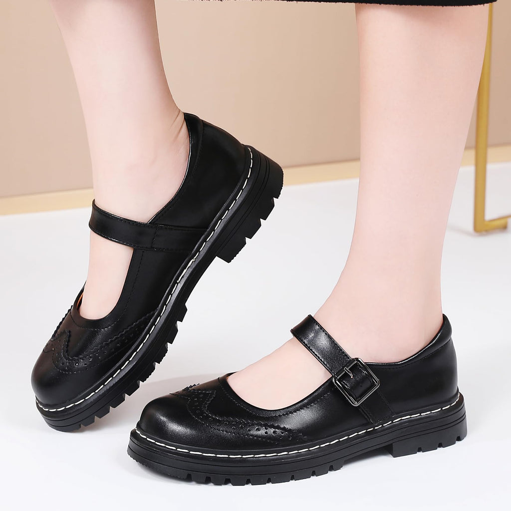 Mary Jane Shoes Women Platform Non-Slip Classics Round Toe Ankle Strap Comfort Casual Oxford Dress Work Mary Jane Flat Shoes