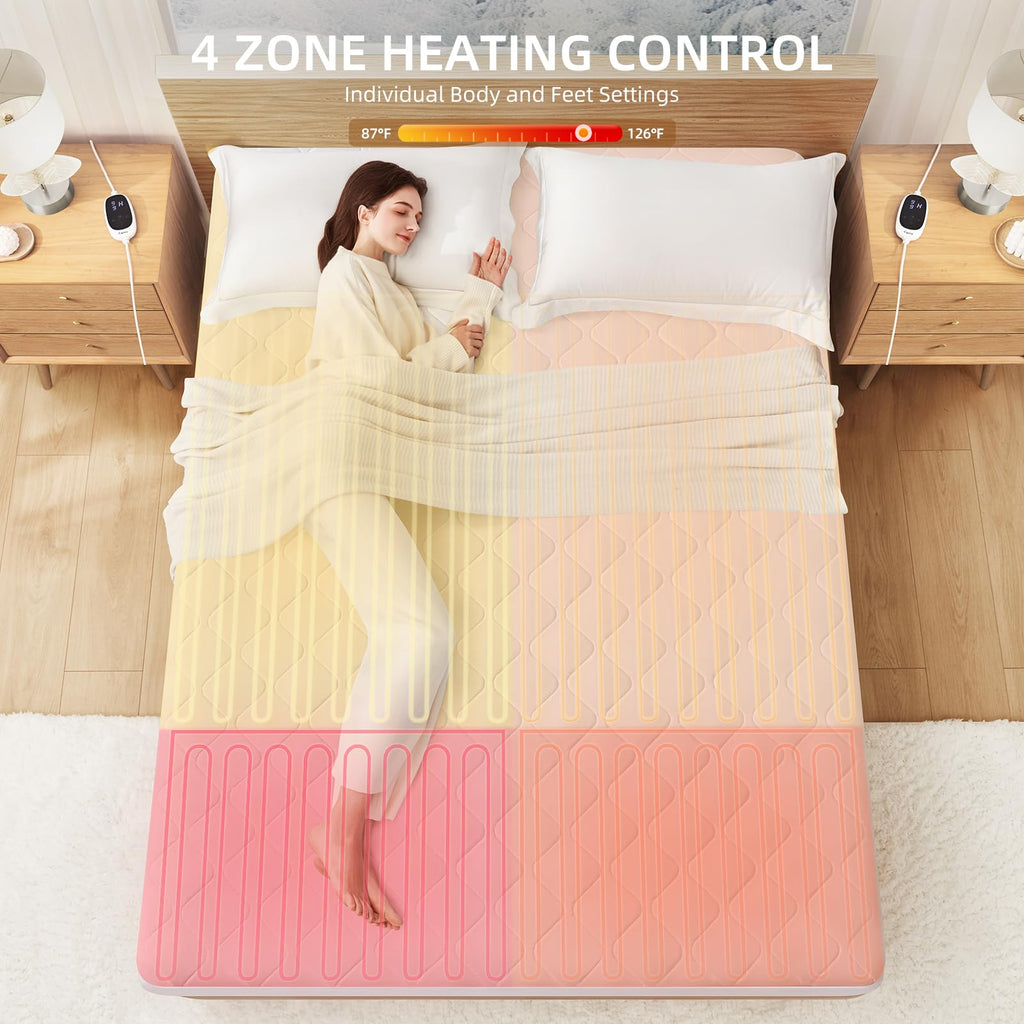 Caperia Heated Mattress Pad Quilted Multizone electric mattress pad Individual Body and Feet Bed Warmer 9 Heat Settings, 1-12 Hours Auto Off, Deep Pocket, Fast Heating, Machine Washable Twin 39''x75''