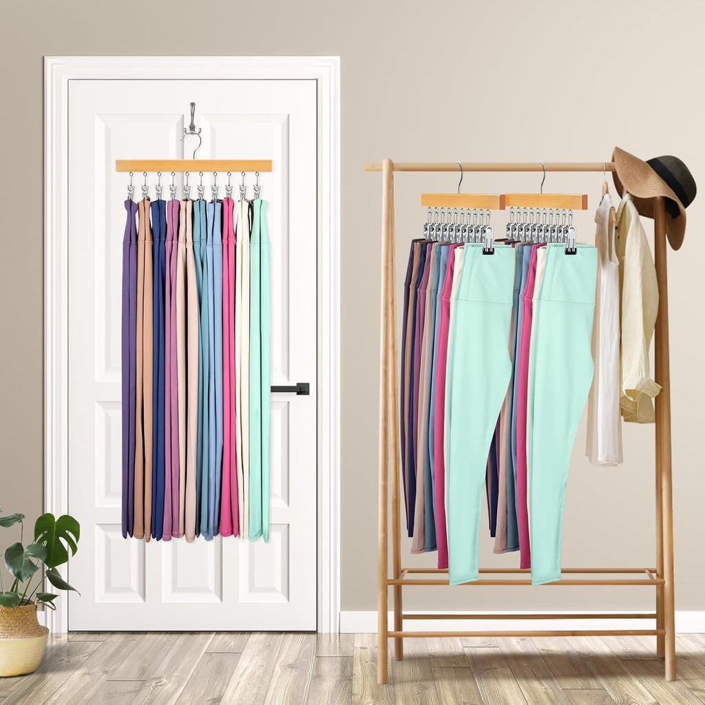 Legging Organizer for Closet, Pants Hangers with Clips Holds 20 Leggings, Jeans, Hats, Shorts, Socks, 360° Rotating Space Saving Hanging Lightweight Garment Hanger Storage 2Pcs