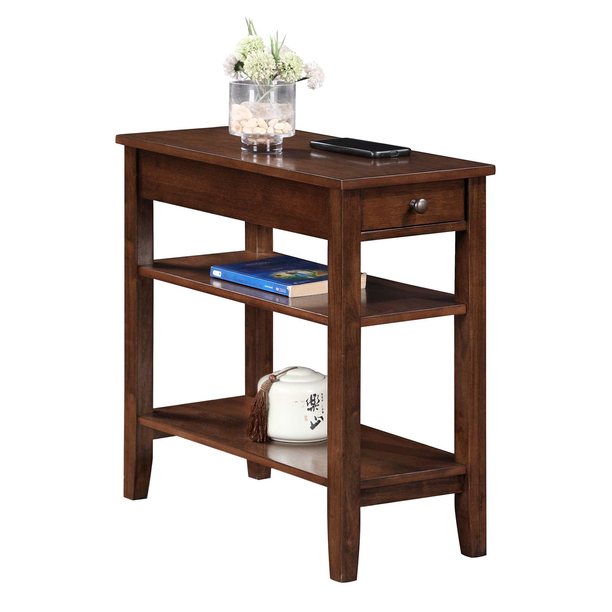 Convenience Concepts American Heritage Chairside End Table with Drawer 23.5" - Classic Living Room Table with Storage Shelf, Bedroom Nightstand, Black