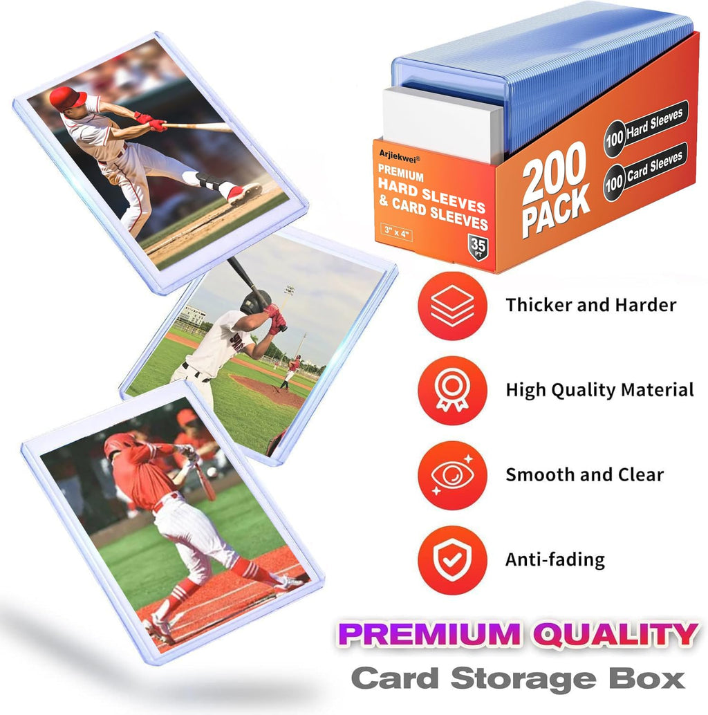 2000 Pack Card Sleeves Hard Plastic, Arjiekwei 3"X4" Baseball Cards Protectors Plastic, Premium Card Holder for Trading Sports Baseball Football Game Cards (1000 Rigid + 1000 Clear)