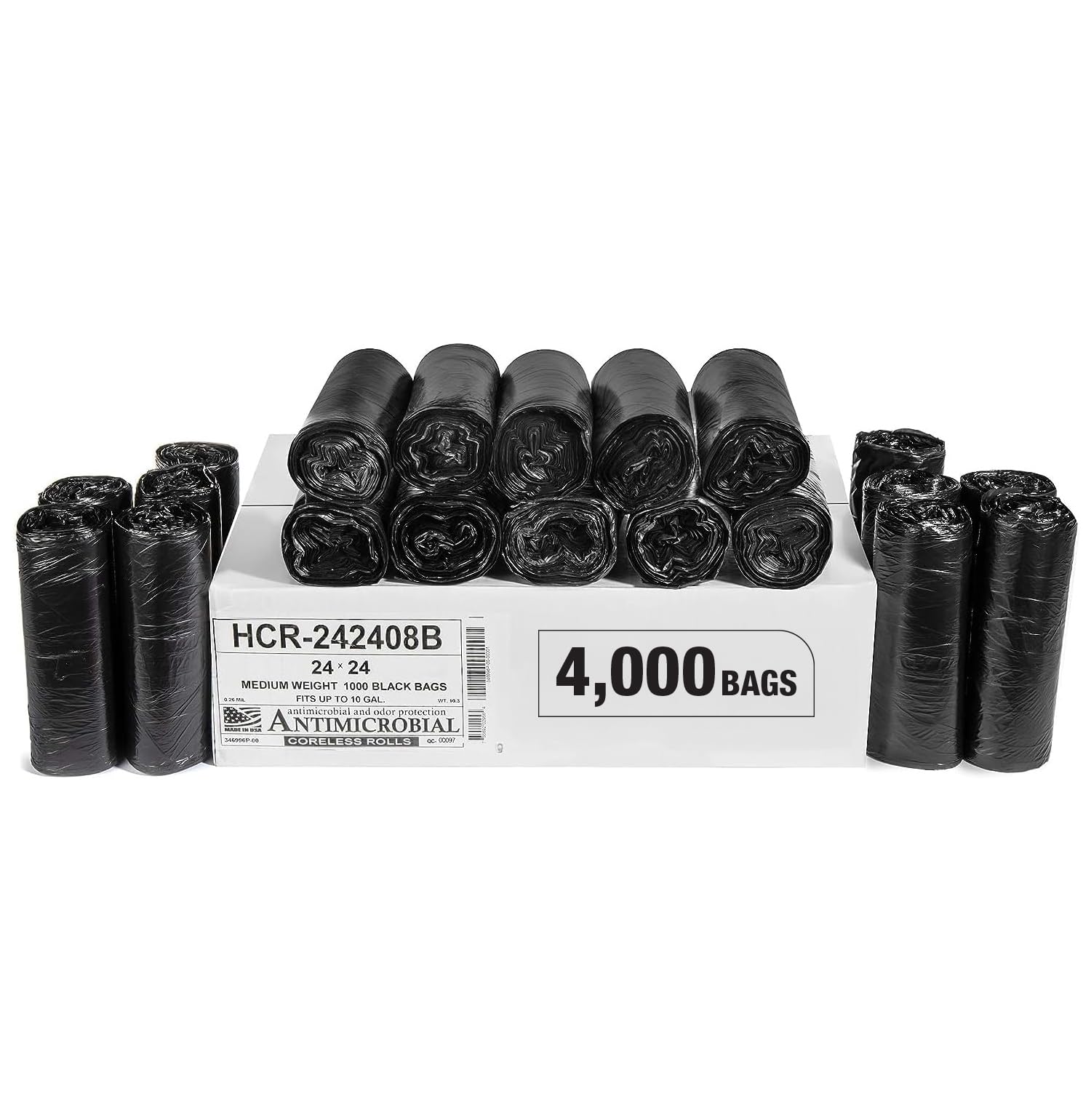 Aluf Plastics High Density Trash Bags, 10 Gallon, 4000 Count, 6 Micron (eq), 24" x 24", Black, for Bathroom, Office, Industrial, Commercial, Janitorial, Municipal, Recycling