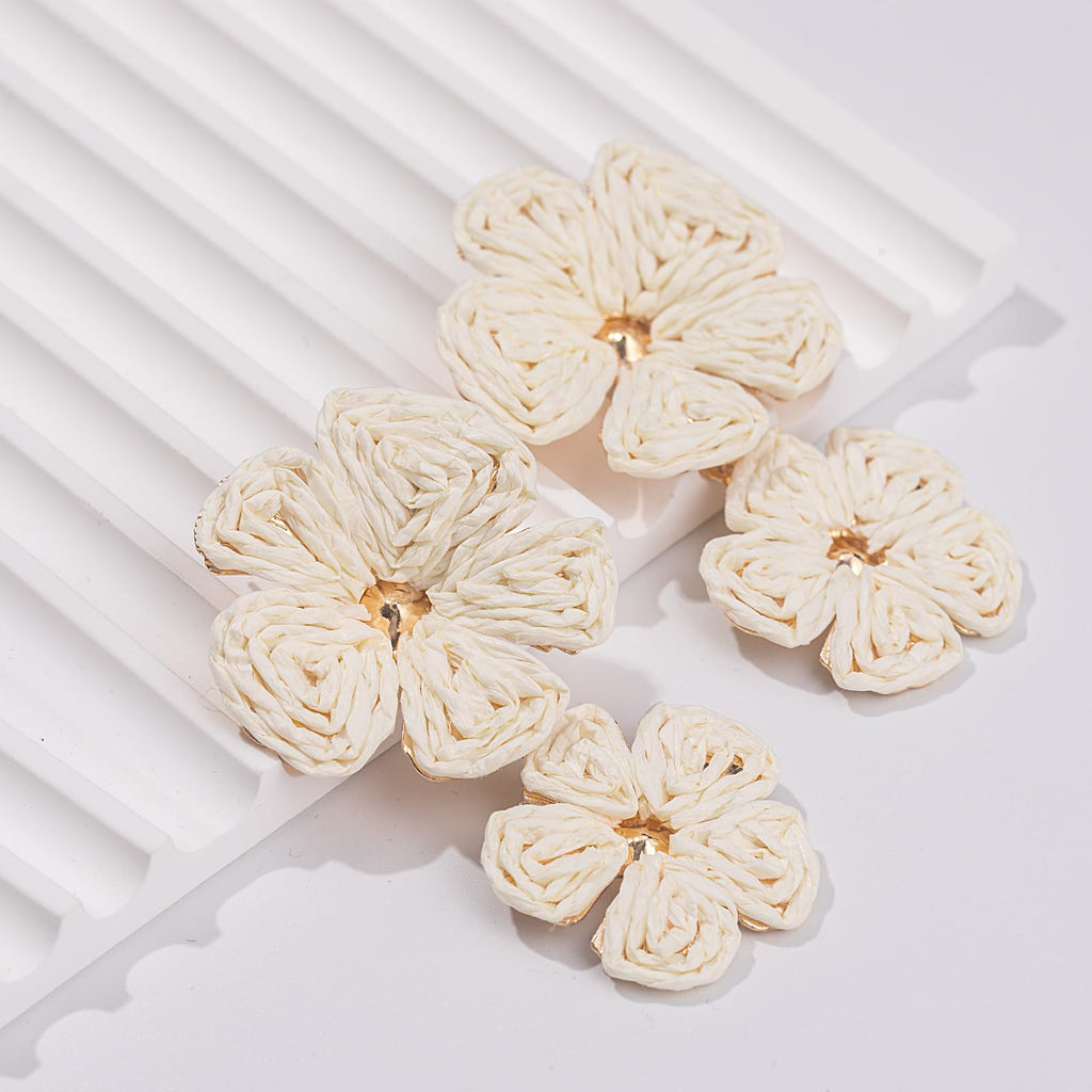 Boho Flower Earrings Statement Raffia Dangle Earrings Cute Floral Jewelry Trendy Summer Beach Vacation Outfits for Women