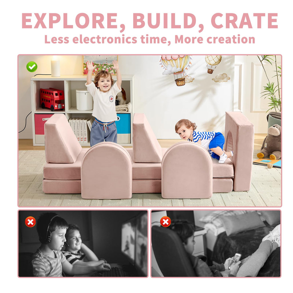 wanan Kids Couch 10PCS, Modular Kids Play Couch for Playroom Bedroom, 10 in 1 Multifunctional Kid Sofa for Playing, Creativing, Sleeping, Indoor Toddler Couches for Boys and Girls(Dark Grey)
