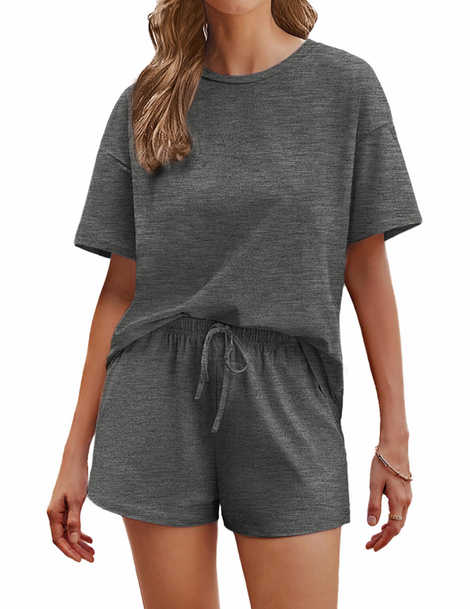 Ekouaer Cotton Pajamas Set for Womens Soft Short Sleeve Lounge Set Shorts Sleepwear Set 2 Piece Pjs Sets