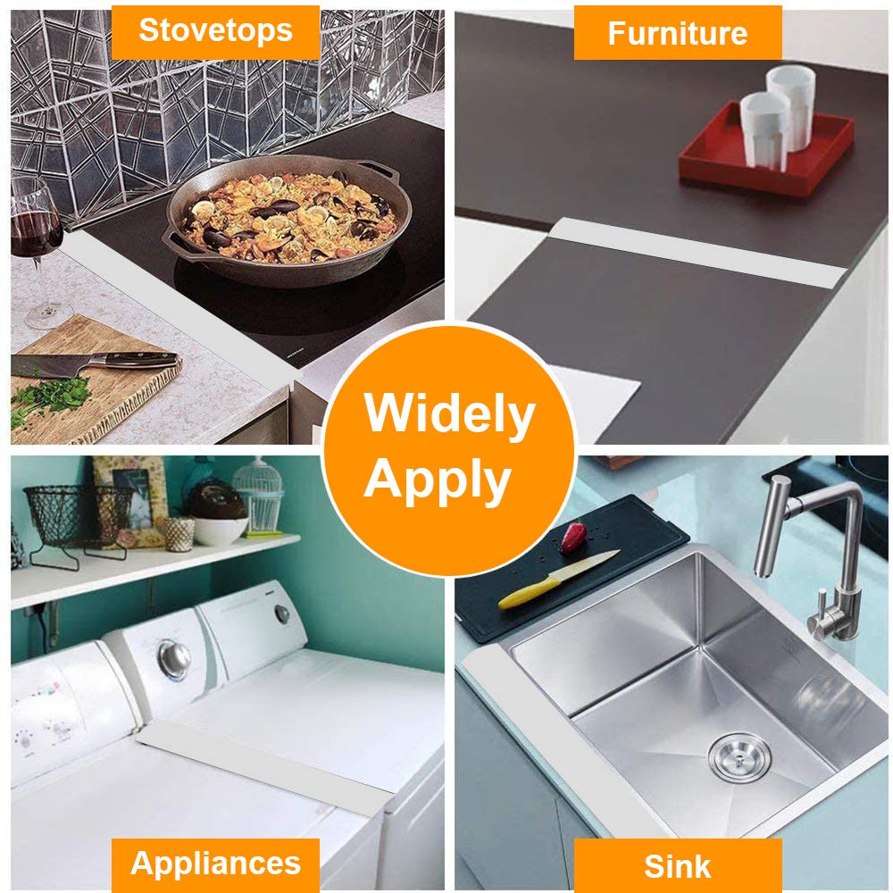 FLSEPAMB Silicone Stove Gap Covers, 2 Pack Heat Resistant Oven Gap Filler Seals Gaps with Anti-Slip Mirror Base, Stain Resistant Stove Counter Gap Cover Silicone Strips Between Stovetop and Counter