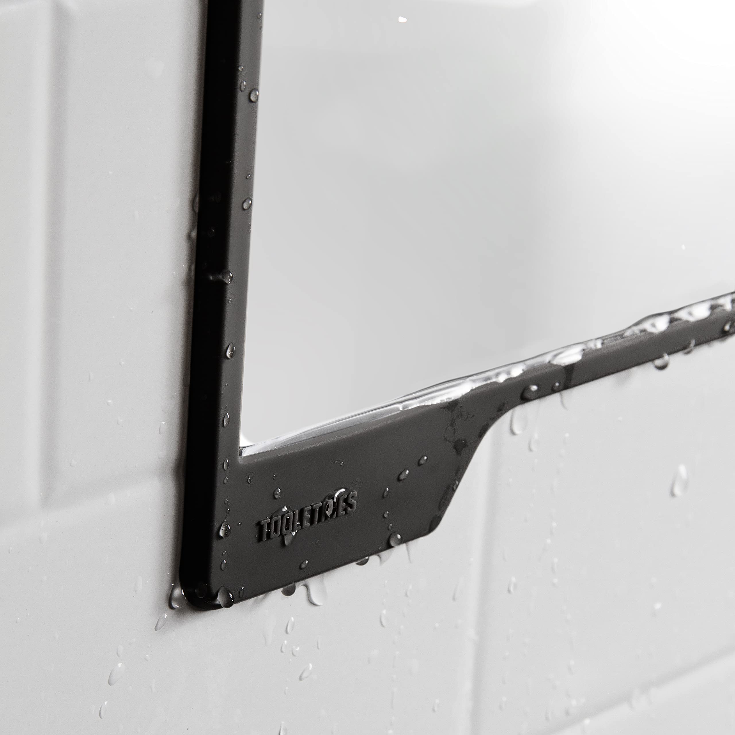 TOOLETRIES Oliver Premium Shower Mirror for Shaving, Fog-Resistant Bathroom Grooming Mirror, Clear View, Shatterproof, 100% Silicone, Easy Install, No Suction Cups, Removable & Reusable - Charcoal