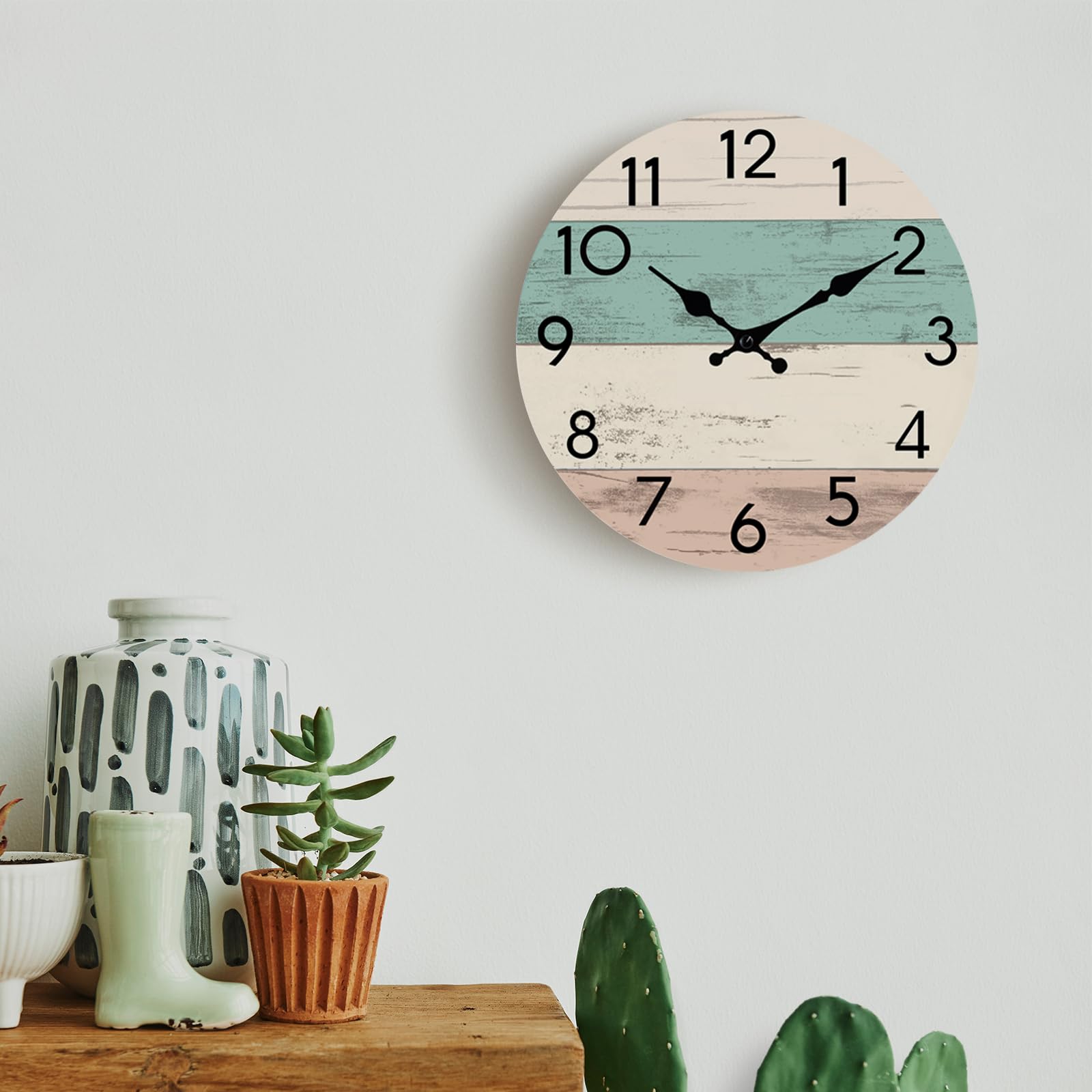 KECYET Wall Clock Silent Non-Ticking Wooden Clocks Battery Operated 8 Inch Small Country Retro Rustic and Beach Style Decorative for Kitchen, Home, Bathroom, Bedroom (Blue)