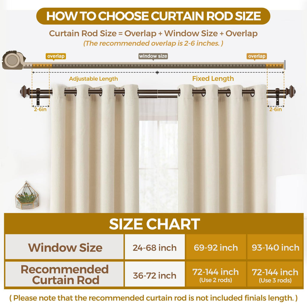 KAMANINA 1 Inch Double Curtain Rods 36 to 72 Inches (3-6 Feet) Telescoping Dark Silver Curtain Rod for Windows 24 to 68 Inches, Heavy Duty Drapery Rods with Square Finials