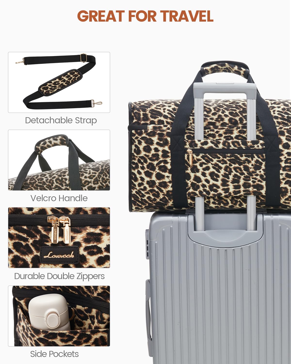 LOVEVOOK Travel Duffle Bag - Weekender & Overnight Bag with Toiletry & Wet Pocket, Carry-On Size, 3pc Set