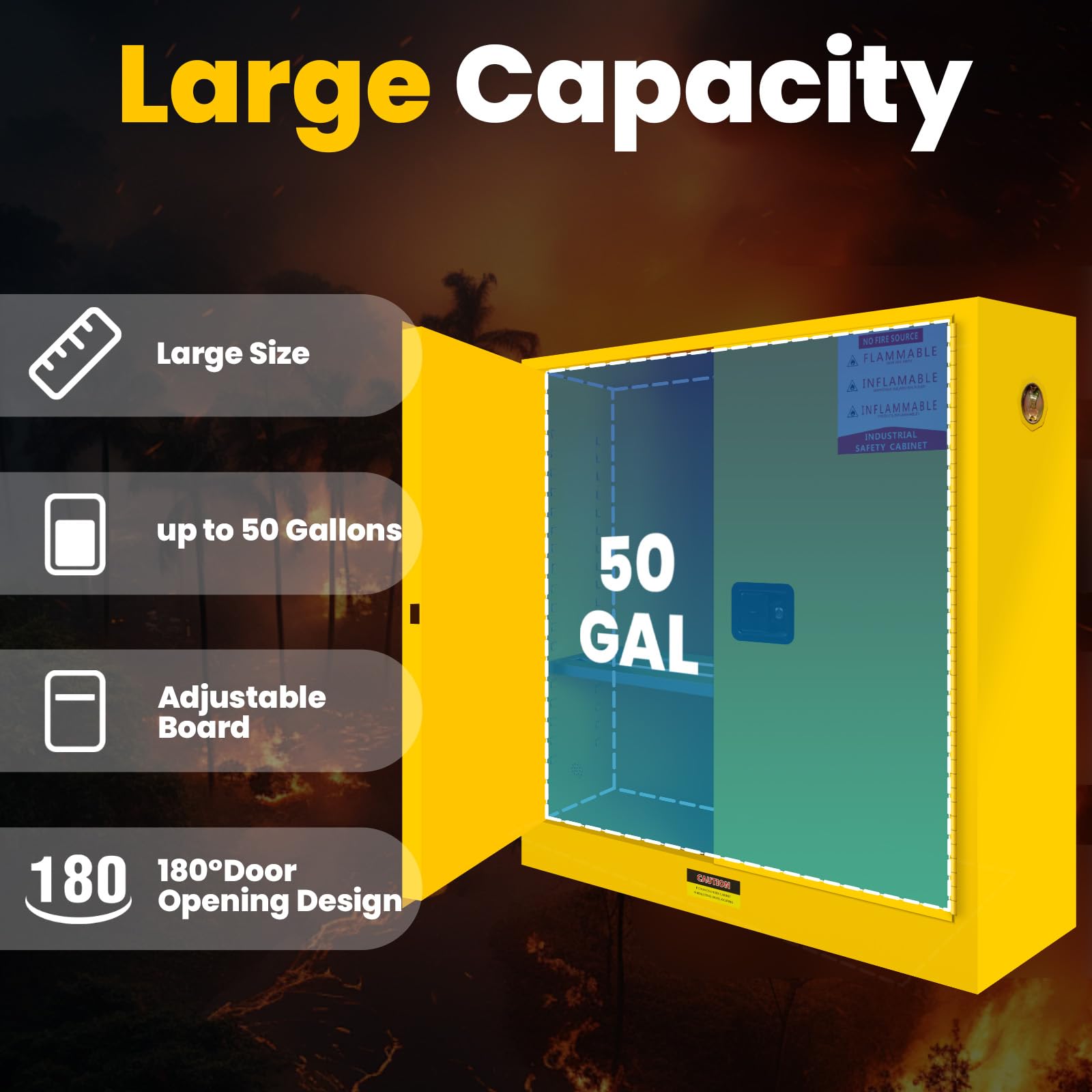 16 Gallon Flammable Storage Cabinet 18"x18"x23", Galvanized Steel, Flammable Safety Cabinet with Adjustable Shelf, for Industrial and Home Use, Yellow
