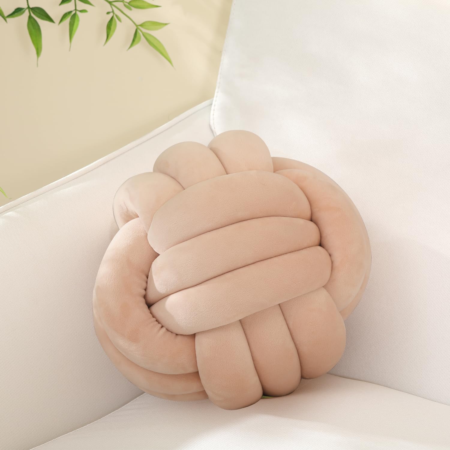 Sioloc Soft Knot Ball Pillows,Round Throw Pillow Cushion Home Decoration Plush Pillow,Throw Knotted Pillow Handmade Round Pillow（7.8inches,Beige）