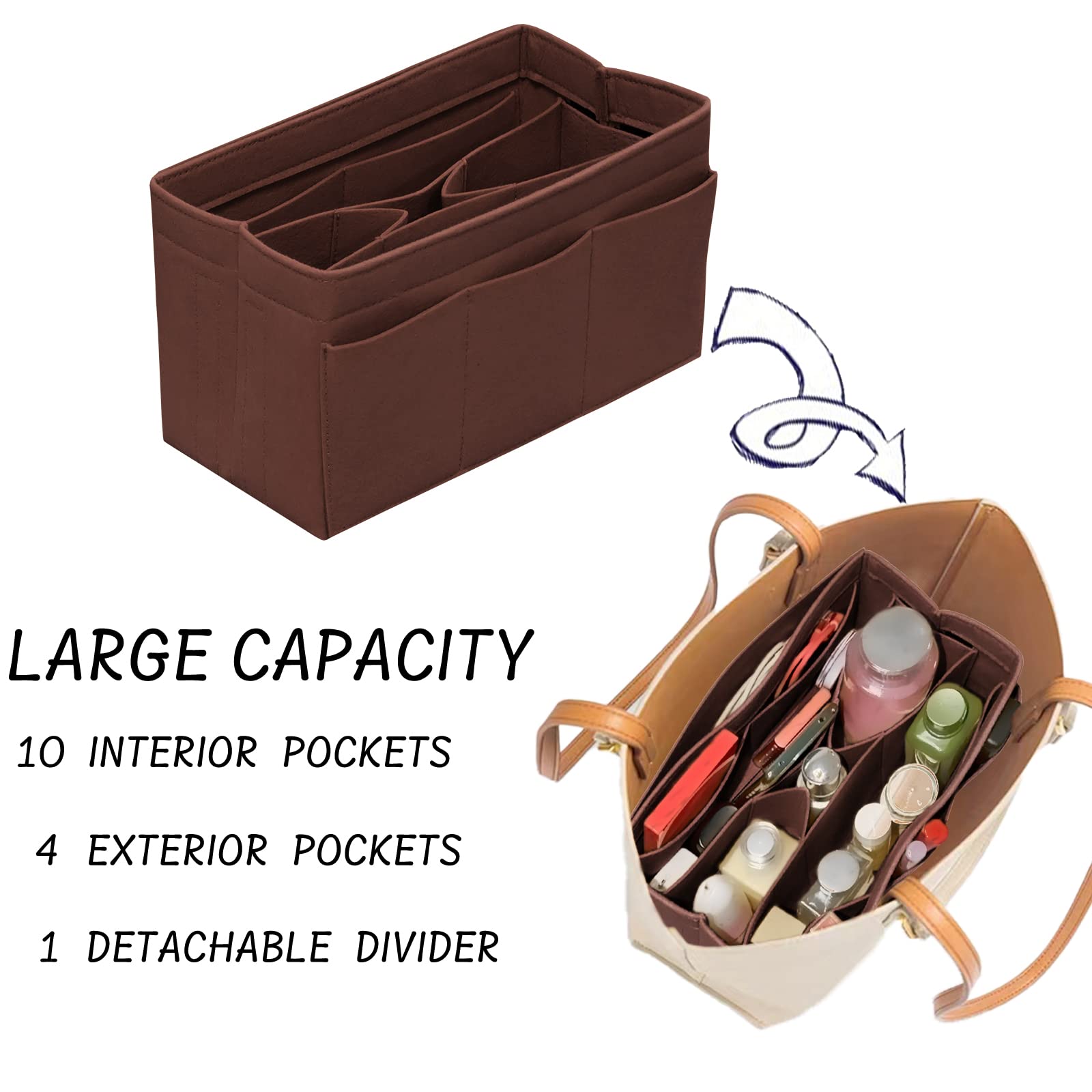 DailyPlus Purse Organizer Insert Felt Bag Organizer Handbag Organizer Insert Bag In Bag Organizer for Tote Purse Bag 14 Pockets Beige Small