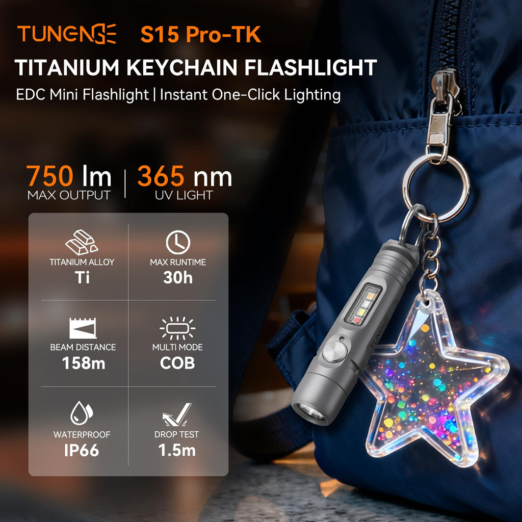 S15PRO-TK 7075 Aluminum Keychain Flashlight Rechargeable, 750 Lumens EDC Mini Flashlight, Pocket Light with 5 Side Light + Screwdriver & Quick-Release Tail Cap for Emergencies, Maintenance, Khaki