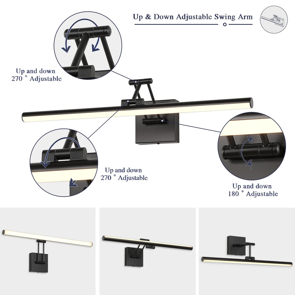 Joossnwell LED Picture Lights for Paintings Dimmable 15.5 Inch Long Hard-Wired Picture Frame Lights Brass Gallery Wall Light with Adjustable Swing Arm Art Display Lamps 7W 3000K Warm White
