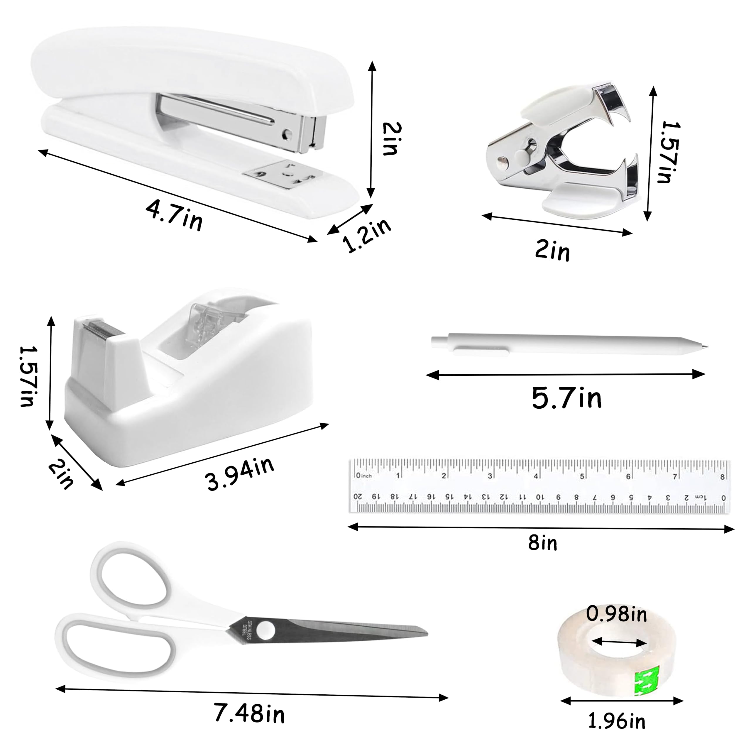 Dimonluce Office Desk Accessories, Black Office Supplies Accessories with Tape Dispenser, Stapler, Staple Remover, 1000 Staples, Tape, Clips Set, Ruler, Scissor, Pen