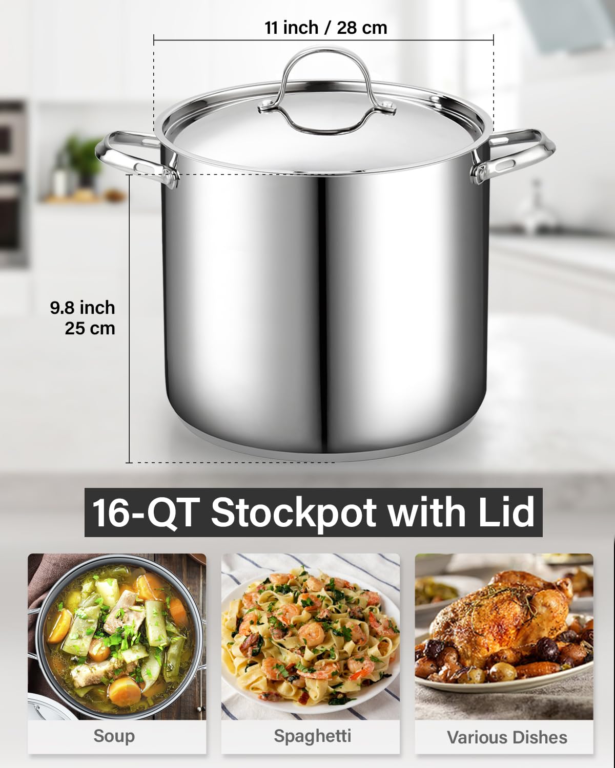 Cooks Standard Classic 6 Quart Stock Pot with Lid, Stainless Steel Dutch Oven