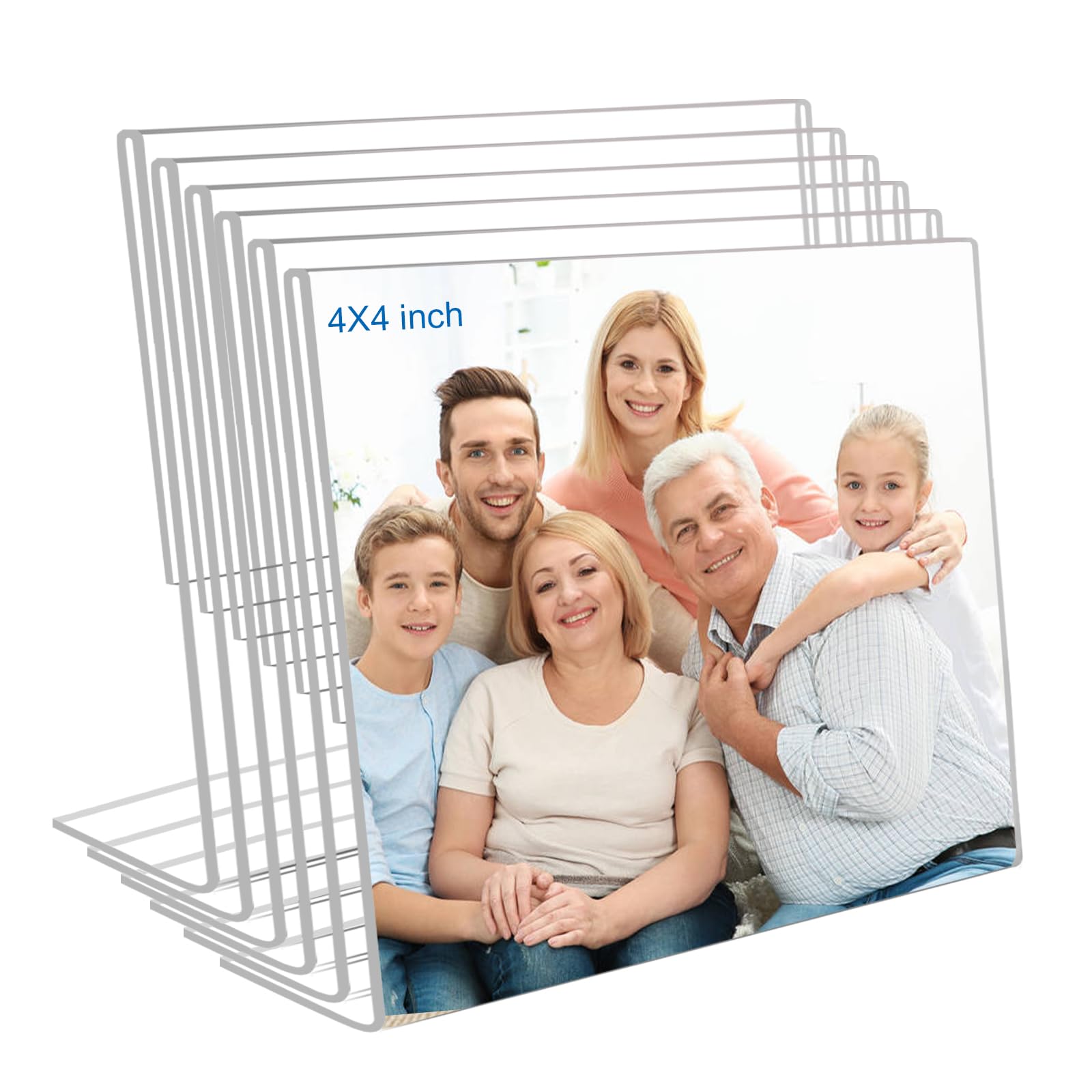 4x4 Acrylic Picture Frames, Set Of 6 Clear Acrylic Frameless Gift for Desktop Display, Standing Picture or Display Sign Holder with Inserts for Home Office