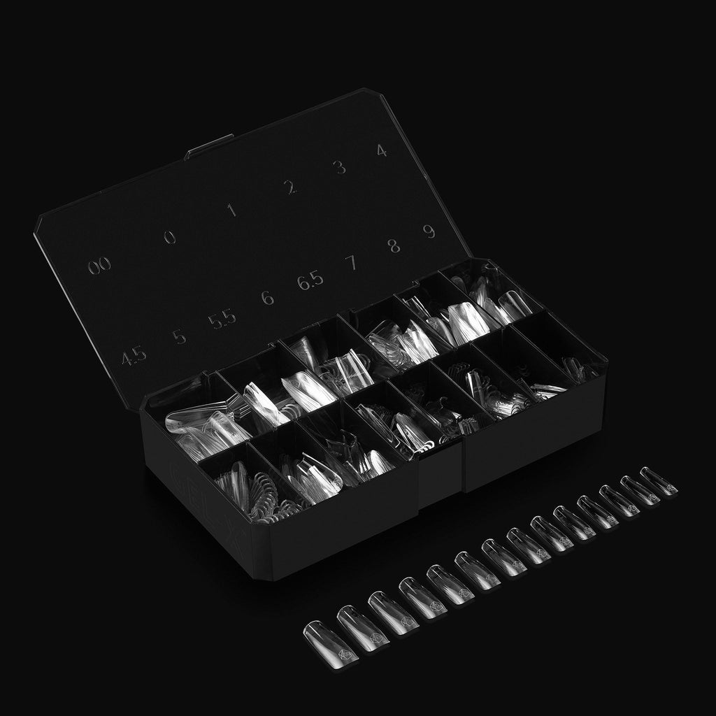 Aprés Gel-X® Square Box of Nail Tips | 280 Gel-X Tips, Soft Tips, 14 Sizes 00-9 | Half-sizes Included (Natural Square Medium, 280 Count)