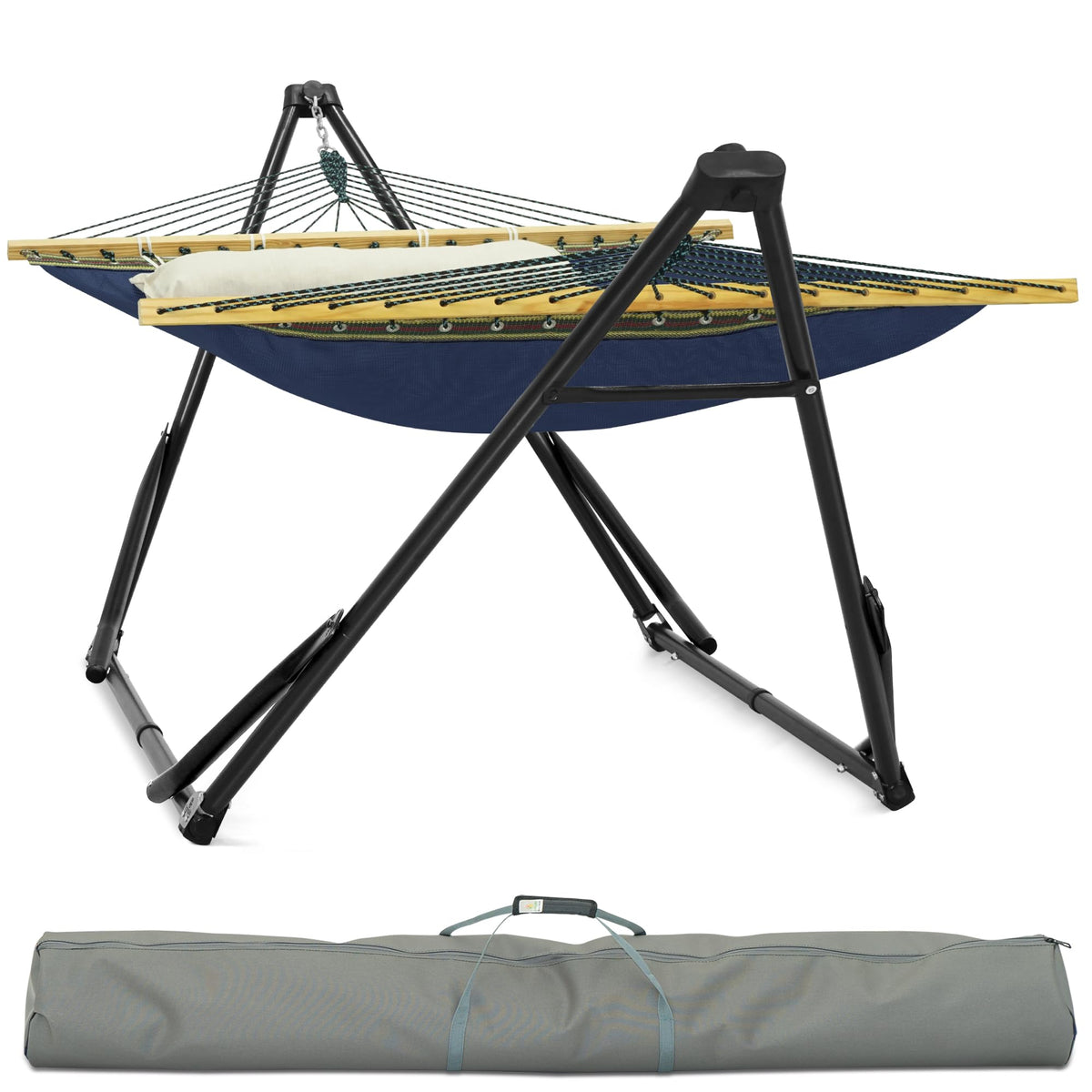 Tranquillo Unity Adjustable Hammock Stand, Hammocks Stands for The Garden, 800 lbs Capacity Steel Double Hammock Stand for 2 Persons, Premium Pre-Assembled Stand (Steel, Aegean)