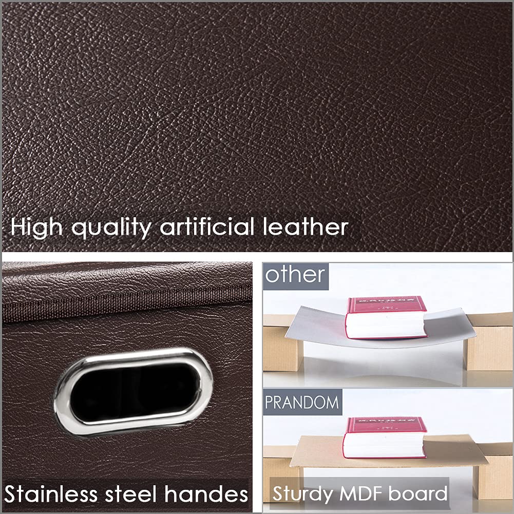 PRANDOM Leather Foldable Cube Storage Bins 11x11 inch [4-Pack] Fabric Storage Baskets Cubes Drawer with Cotton Handles Organizer for Shelves Nursery Closet Bedroom Clothes Black