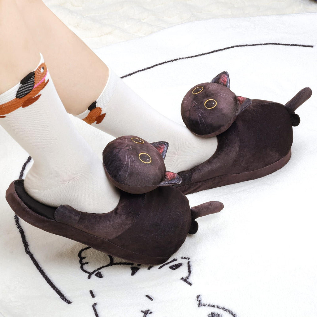 Funny Cat Slippers for Women,Fuzzy Animal Indoor House Shoes with Soft Memory Foam,Comfy Plush Warm Slip-on Slippers,Cat Gifts for Cat Lover