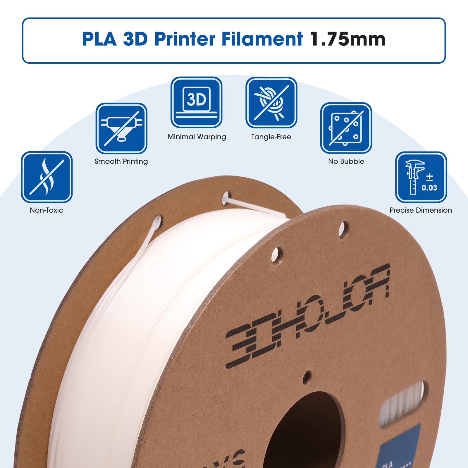 3DHoJor PLA Filament 1.75mm,3D Printing Filament,1kg*2 Cardboard Spool, Fit Most FDM 3D Printer,Dimensional Accuracy +/- 0.03 mm,Vacuum Packaging-2Pack Black