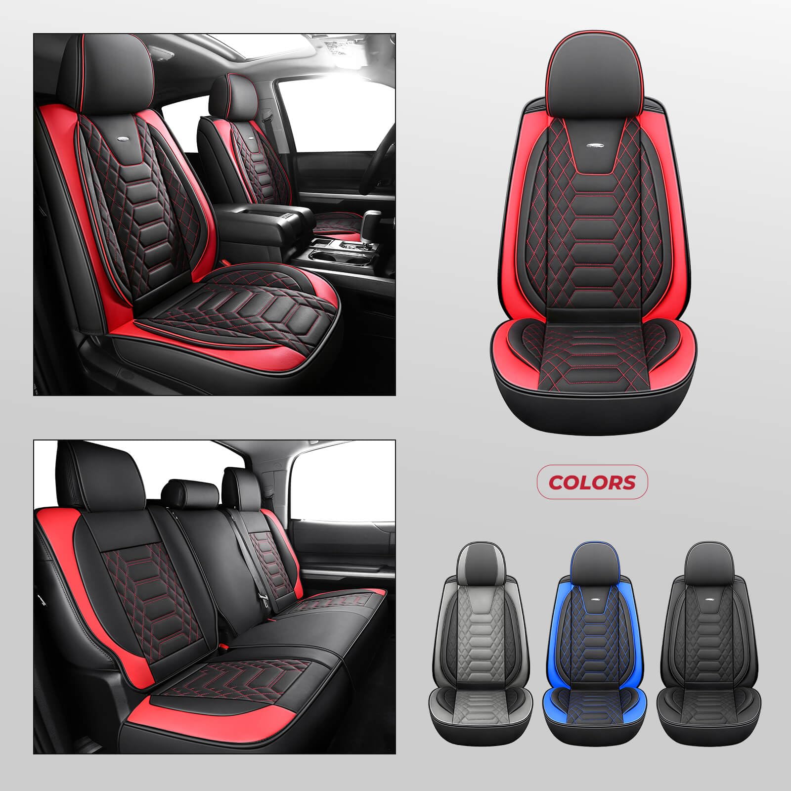 FREESOO Tundra Seat Covers 2007-2013, Fit for Toyota Tundra Crewmax Cab 5 Seats, Custom Truck Seat Covers with Waterproof Faux Leather Black
