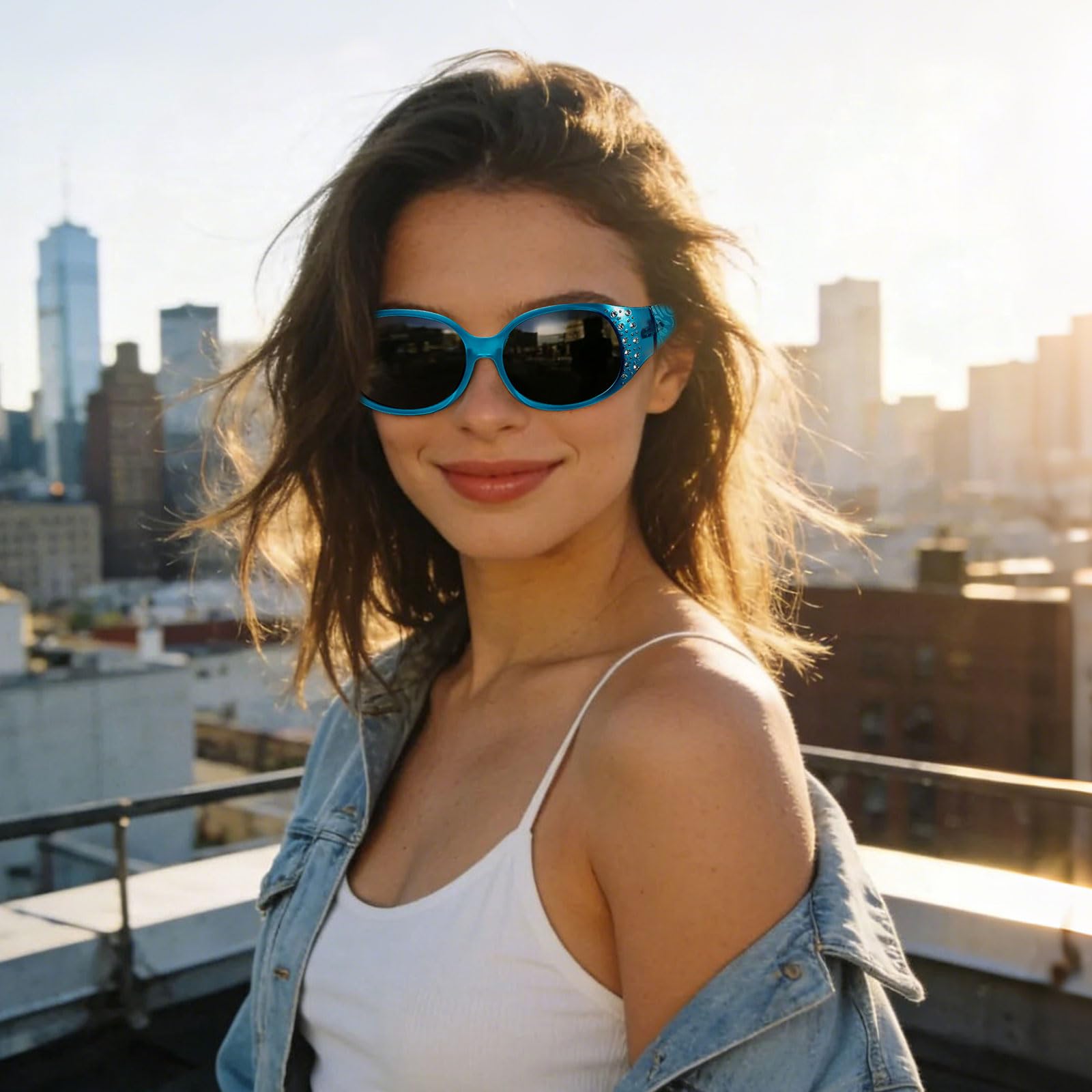 HAOLOTA Polarized Sunglasses for Women, Rhinestone Wrap Around Sunglasses with UV400 Protection