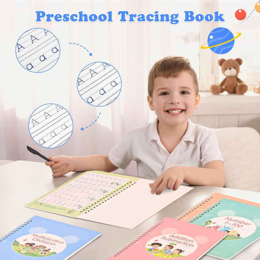 AALGO Large Magic Grooved Writing Practice Books- Reusable Handwriting Practice for Kids 8-10 - Preschool Workbook- Letter Tracing for Kids Ages 3-5