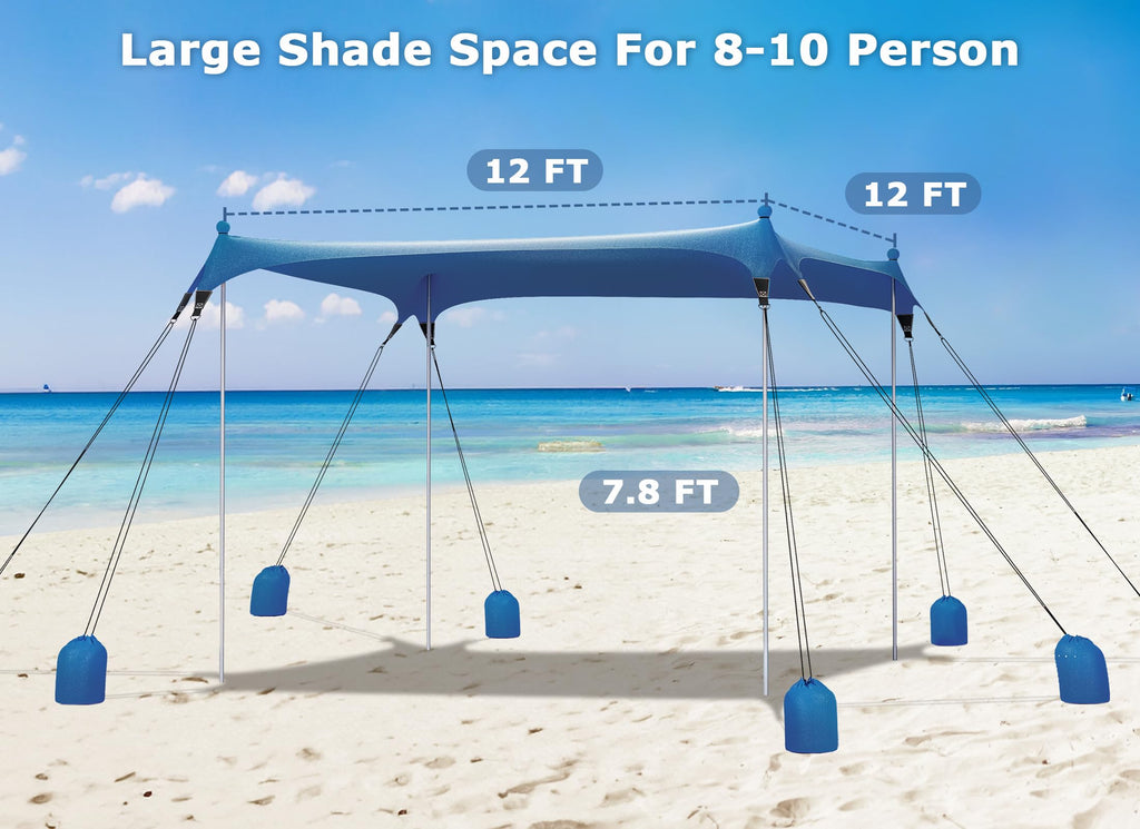 Gorich Beach Tent Sun Shelter with 8 Sandbags, UPF50+ Protection & Windproof Pop Up Beach Canopy Tent Sun Shade for Family, Travel & Camping, Easy Setup Canopy Umbrella