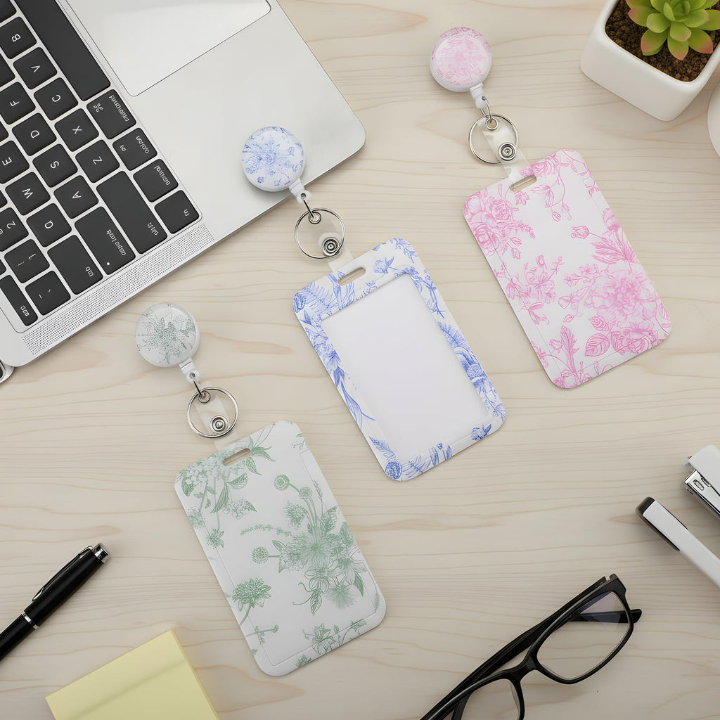 3 Set Badge Holder Retractable Reel Bloom ID Badge Holders with Clip Cute Name Badge Holders for Teacher Nurse Doctor Student Office Workers