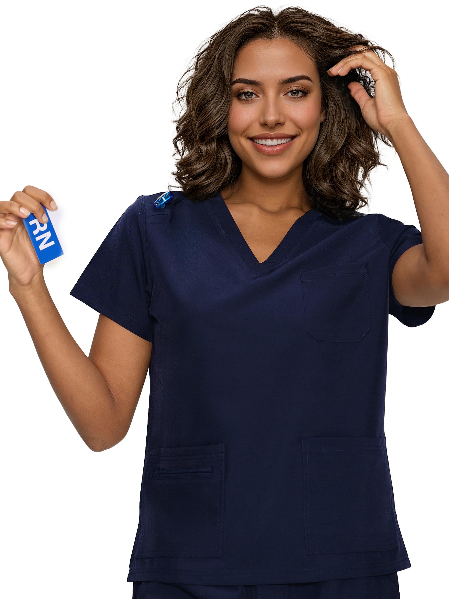 floralhue Scrub Tops for Women, Curved V-Neck Scrub Tops with 3 Pockets, Soft Stretch, Easy Care