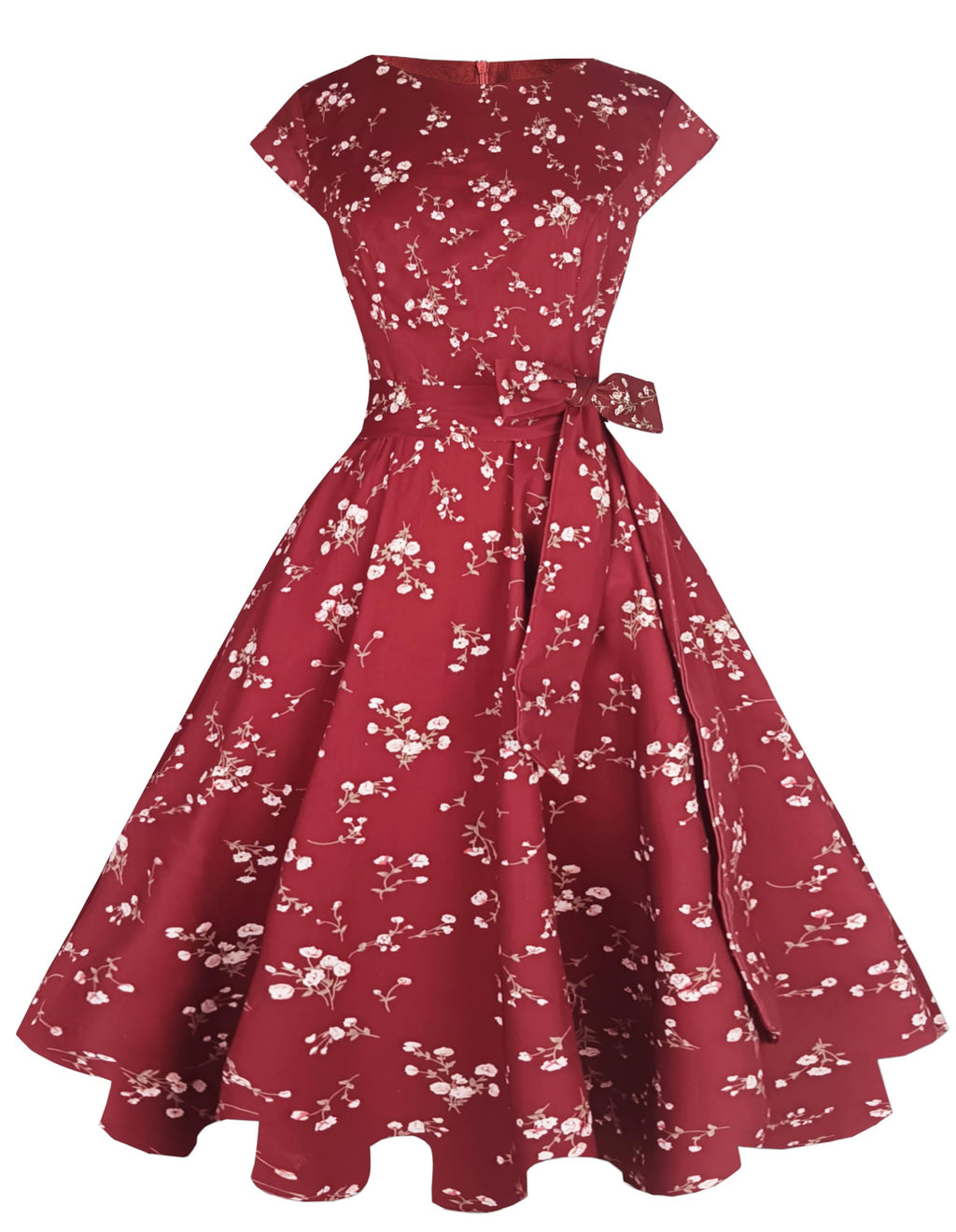 PUKAVT Women's 1950 Boatneck Cap Sleeve Vintage Swing Cocktail Party Dress with Pockets