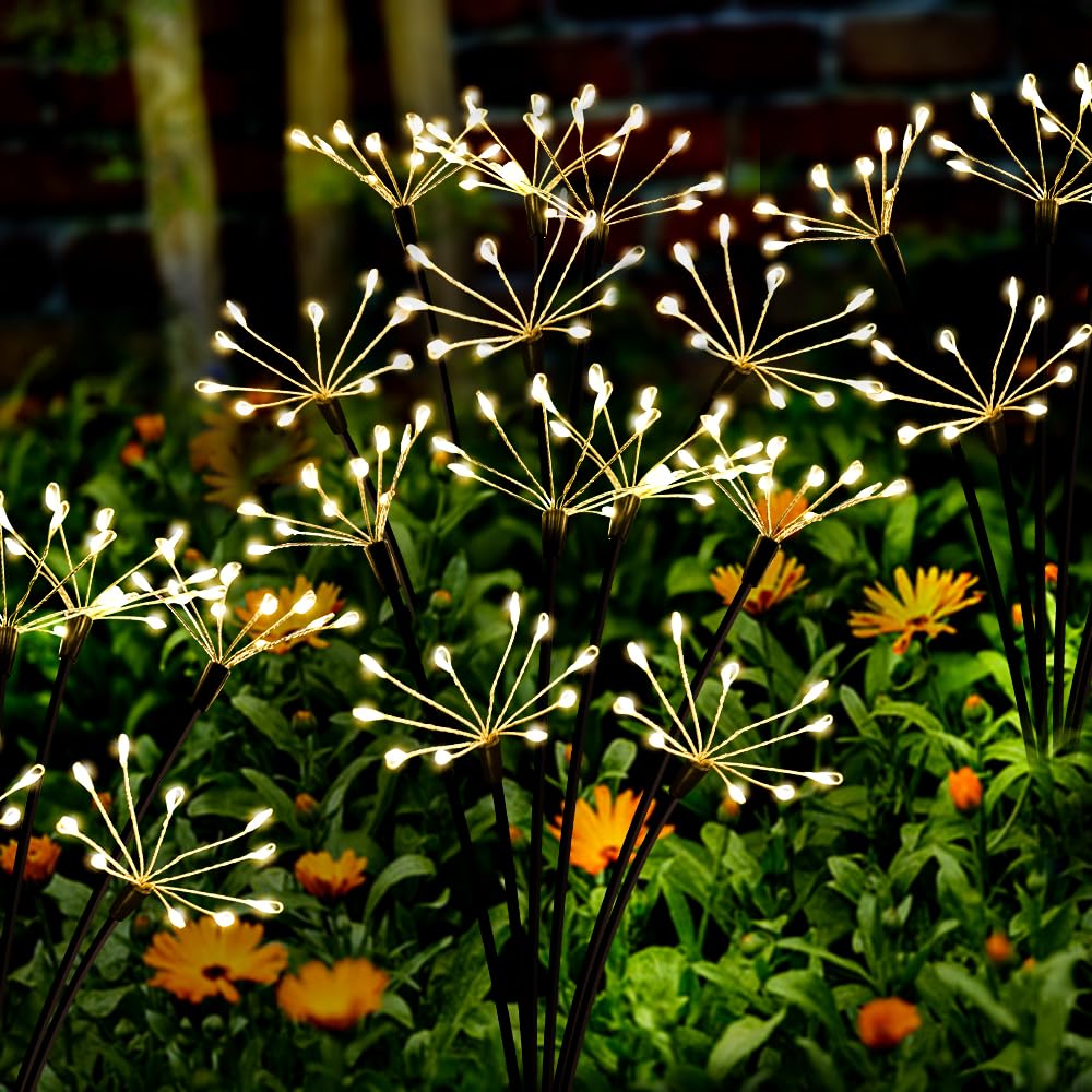 Kwaiffeo Solar Garden Lights Outdoor Waterproof Decorative Solar Lights for Outside 2 Pack with120 LED Swaying Fairy Firework Light Yard Garden Decor, Gifts for Mother's Day Mom Grandma Women