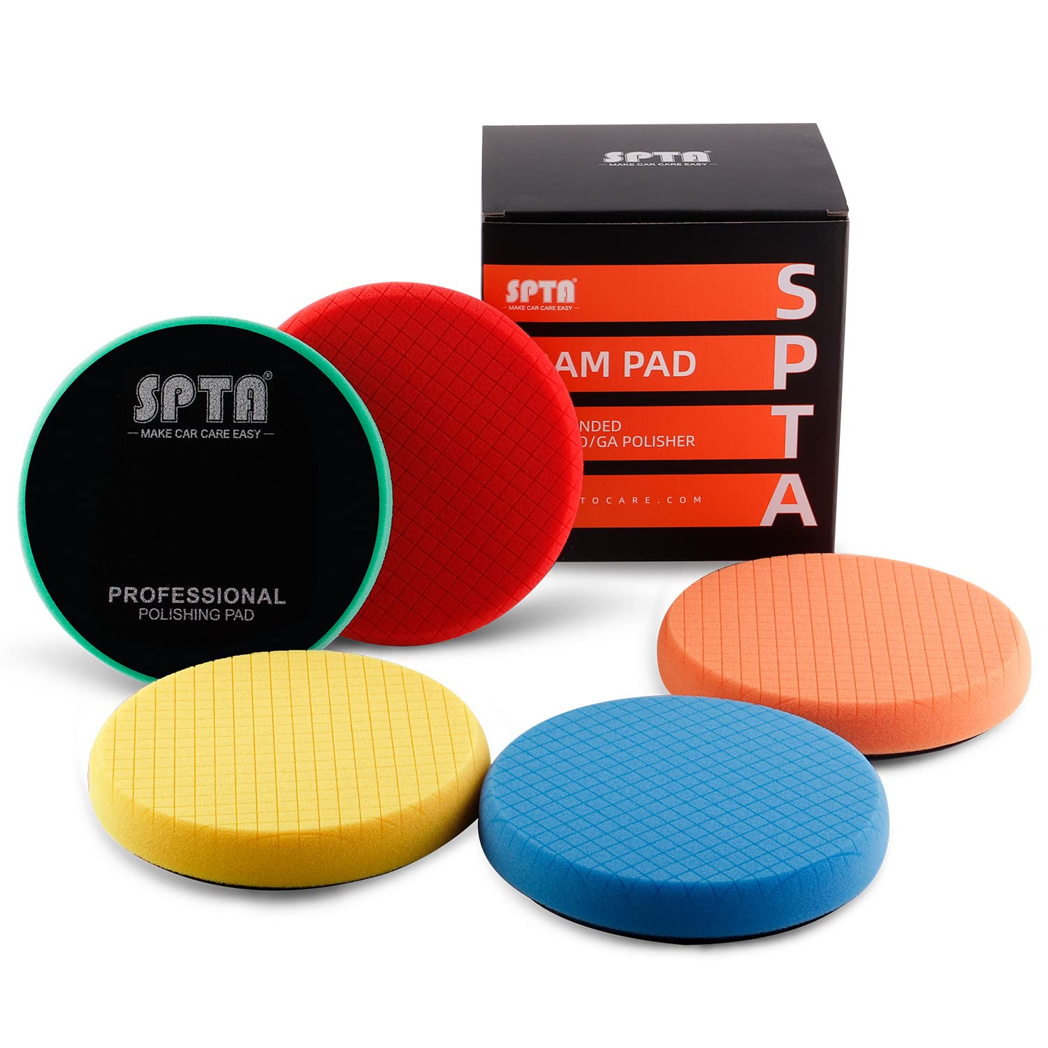 Buffing Polishing Pads, SPTA 5Pcs 3.5 Inch Face for 3 Inch 76mm Backing Plate Mix Cutting force Buffing Pads Cutting Polishing Pad Kit For Car Buffer Polisher Compounding,Polishing, Waxing -FPTFS3-MIX