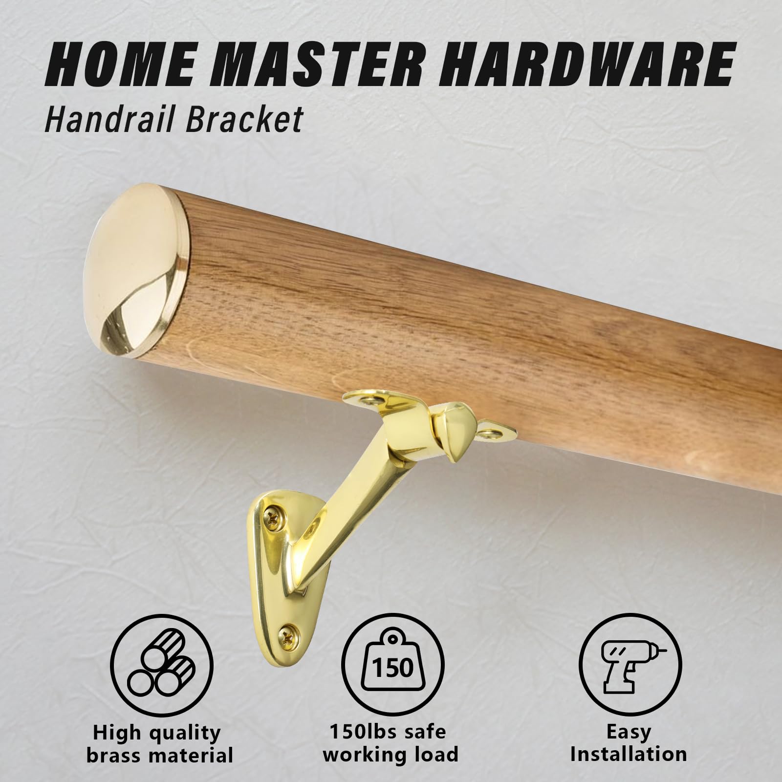HOME MASTER HARDWARE Heavy Duty Handrail Stair Brackets Brass Staircase Hand Rail Bracket, Gold Finish, 1Pcs