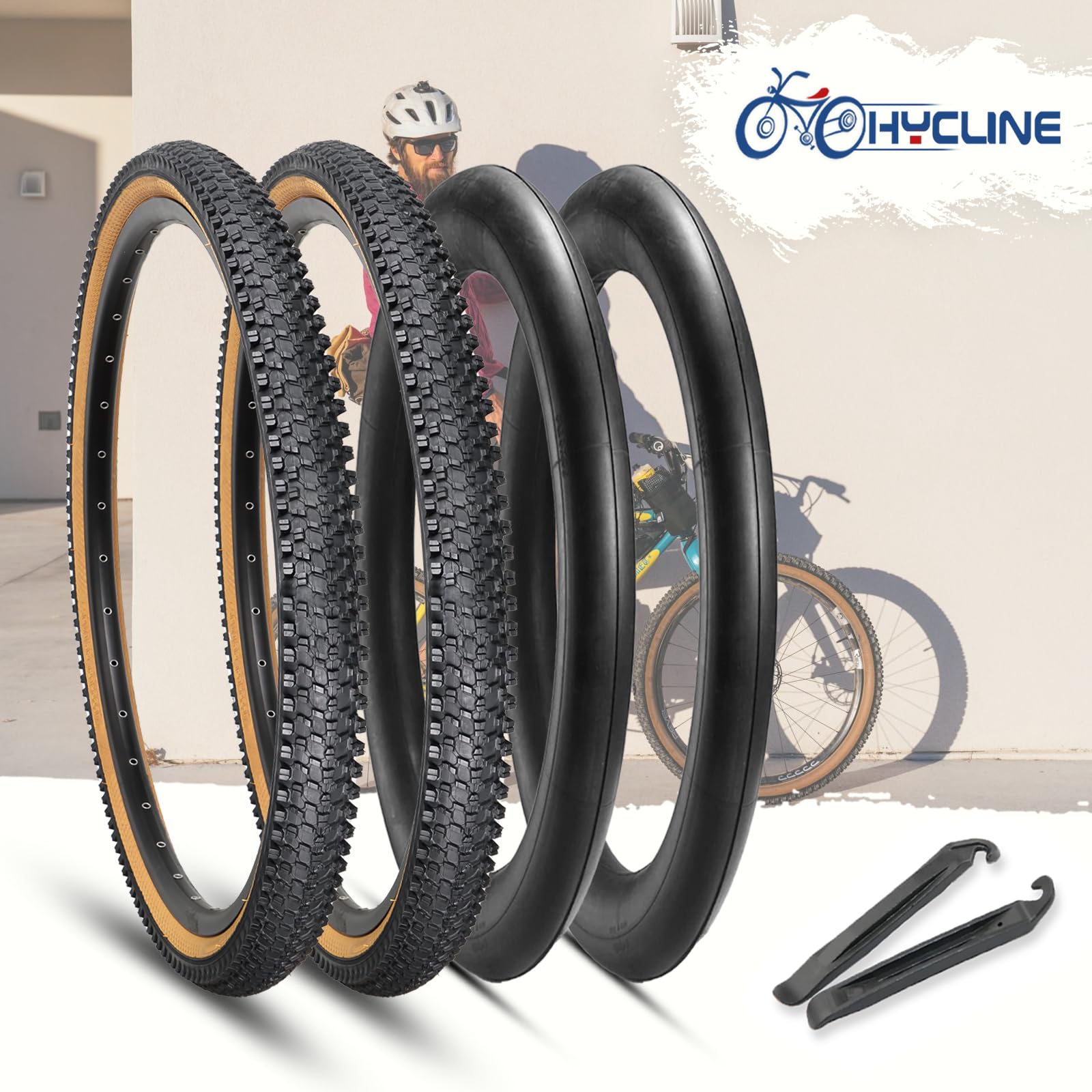 Hycline 2-Pack Mountain Bike Tires Set: 20/24/26/27.5-inch Folding Replacement High-Performance Wear-Resistant Bicycle Tires and Pair Inner Tubes with Tire Levers for MTB Off-Road Bike