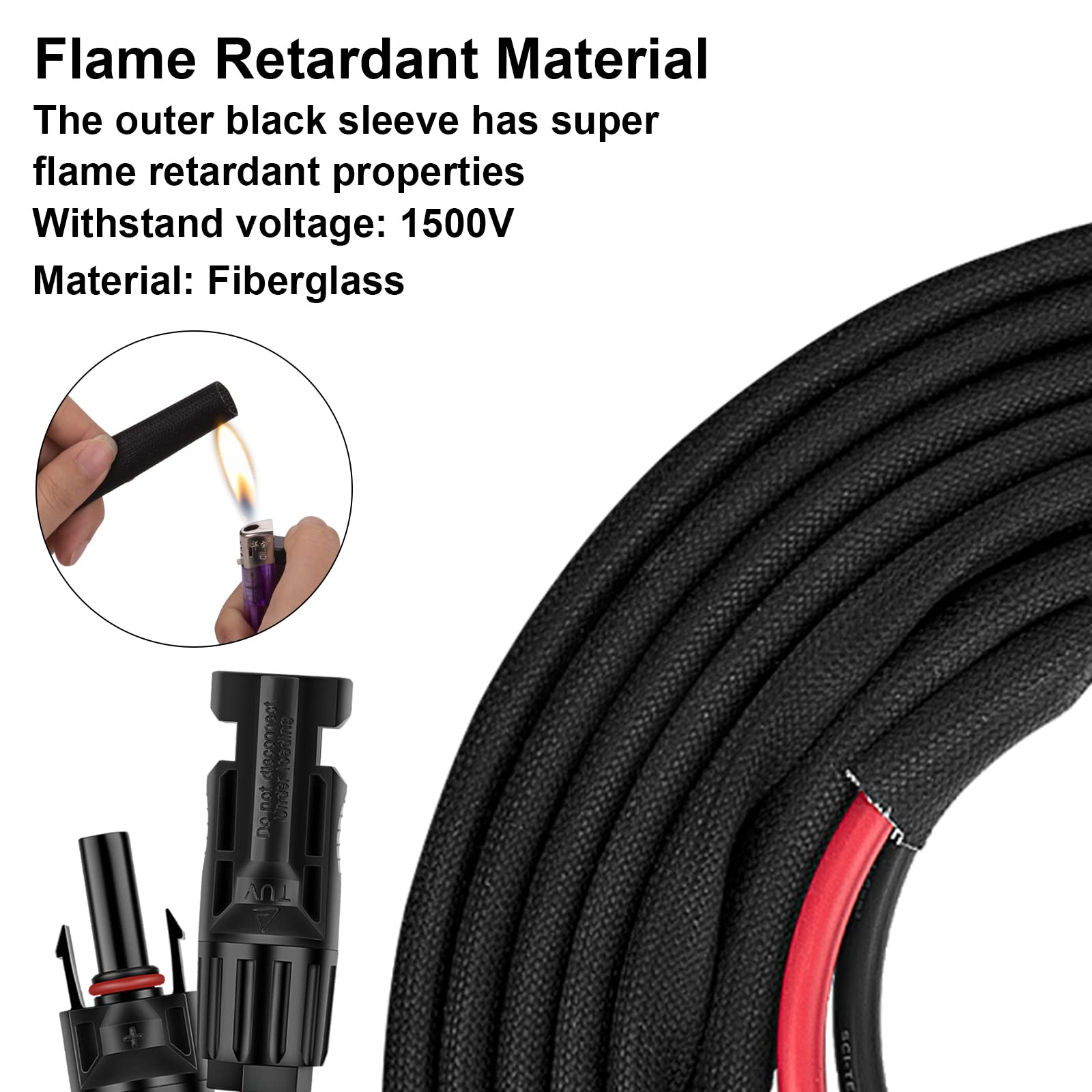 3FT 10AWG Solar Panel Extension Cable with Female and Male Connectors, Solar Cable for Solar Panels, Charge Controllers and Solar Generator (10AWG, 3FT)