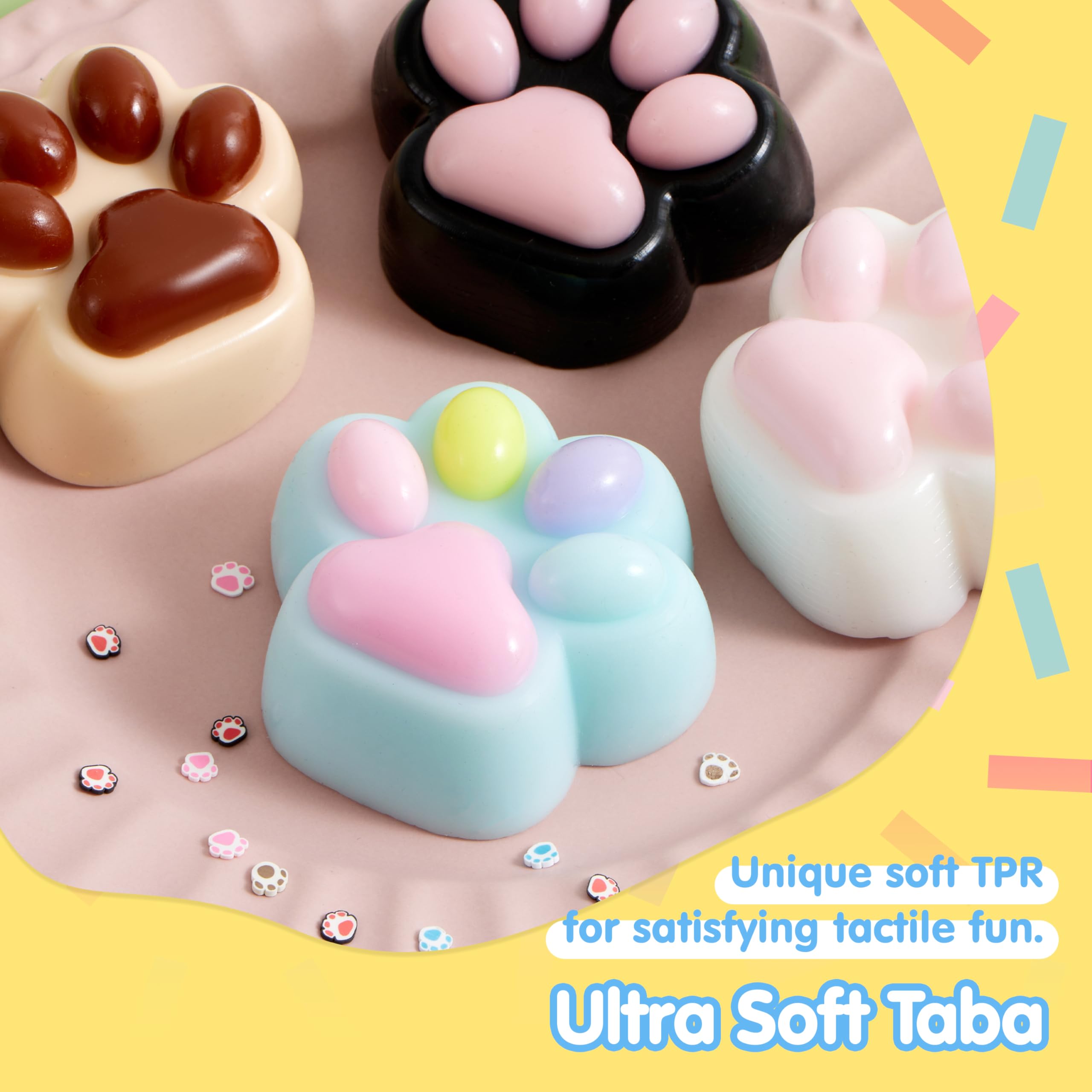 JOYIN 4 Pcs Taba Paw Squeeze Toys, Easter Party Favors & Gifts for Kids Adults, Transparent Cat Paw Fufu Squishy Toys, Soft Paws Sensory Fidgets, Cute Fidget Toys for Stress Relief