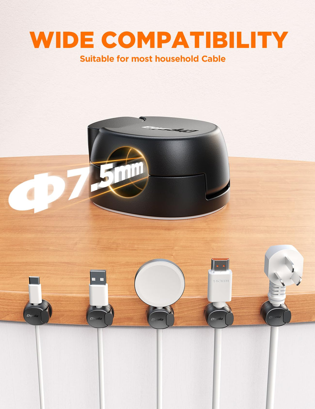 Cable Clips - Chfeila Latest Dual Spring Cord Organizer with Clasp Lock, 6Pack [Max Stability] Desk Cable Management, Adhesive Phone Charging Wire Holder for Nightstand/Car/Wall, Office Accessory