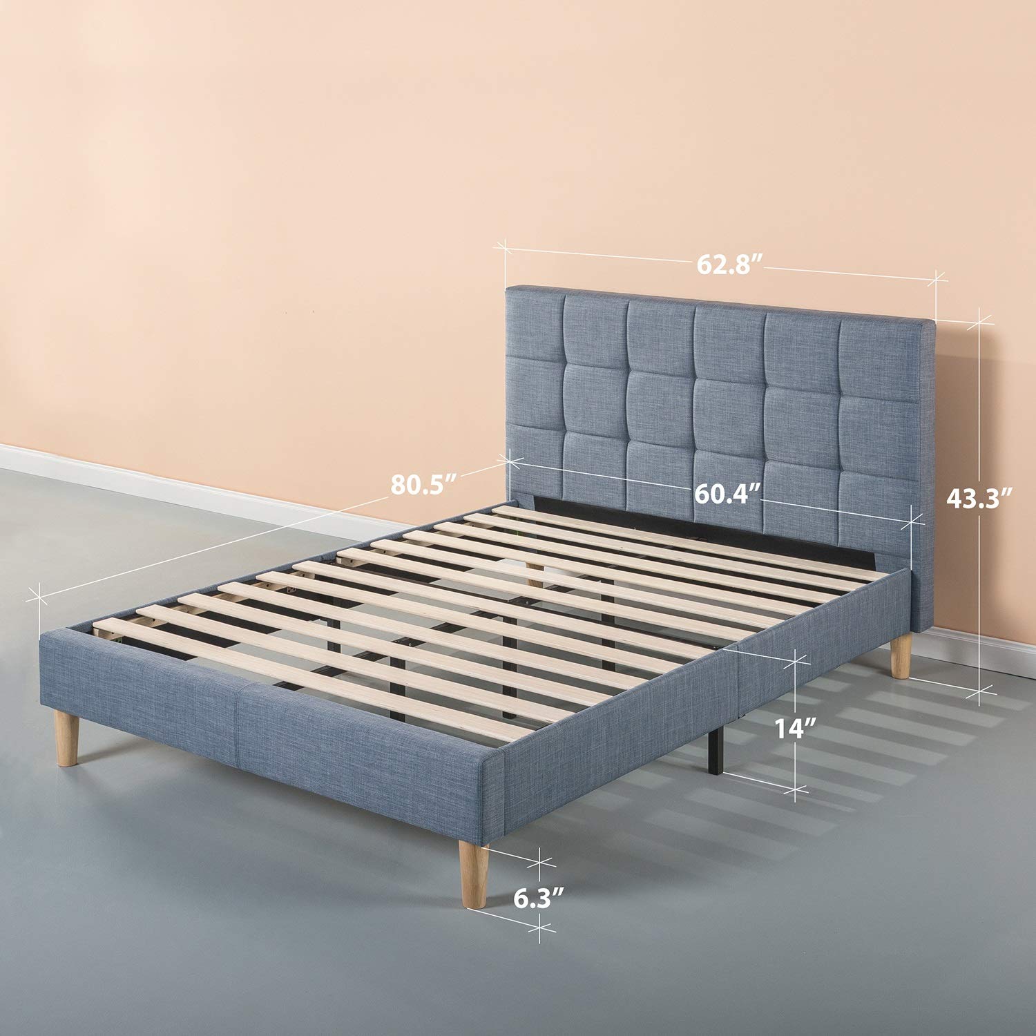 ZINUS Lottie Upholstered Platform Bed Frame with Short Headboard, Mattress Foundation, Wood Slat Support, No Box Spring Needed, Easy Assembly, Beige, Full